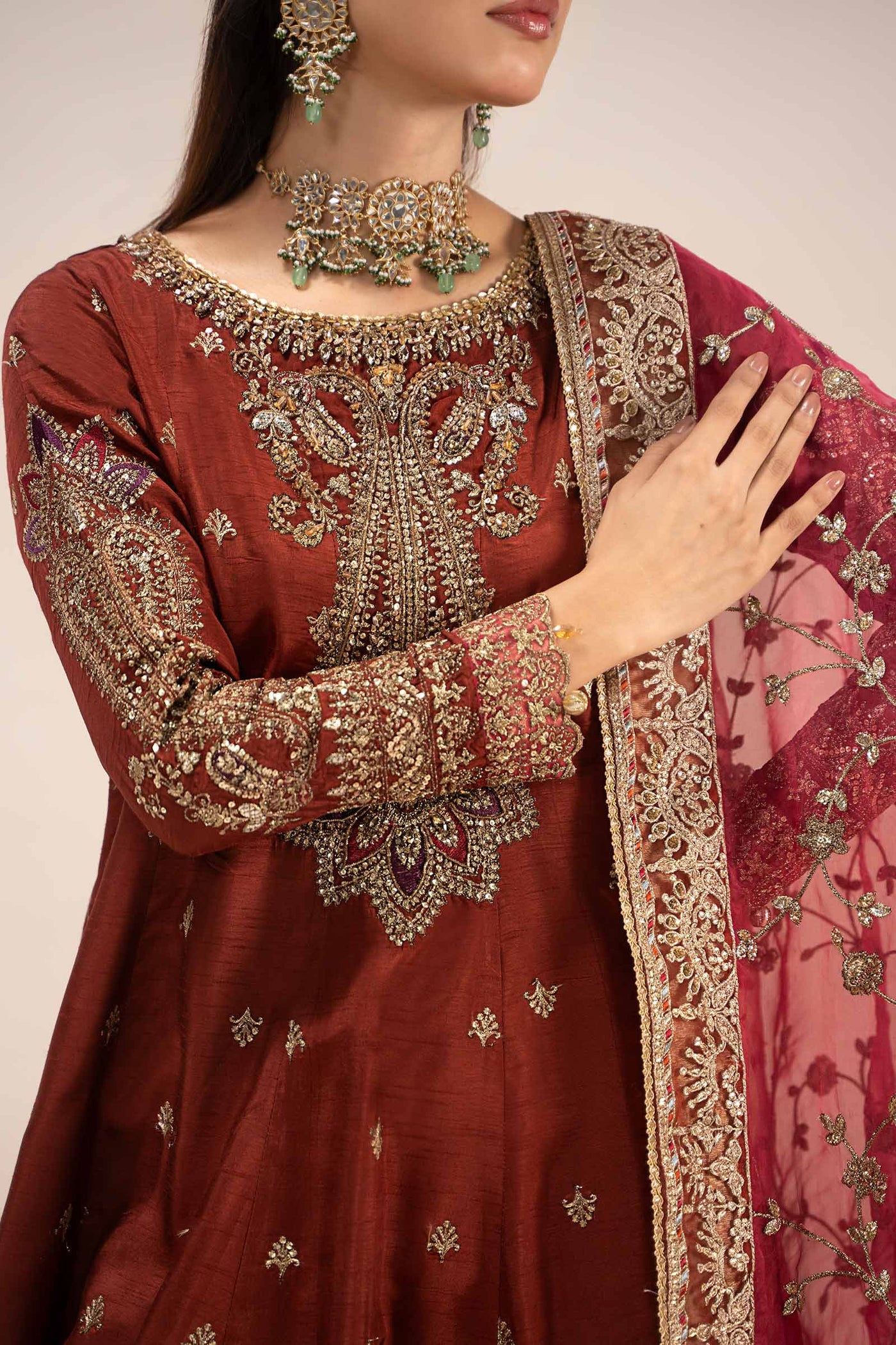 3 Piece Embroidered Raw Silk Suit | SF-EF25-02