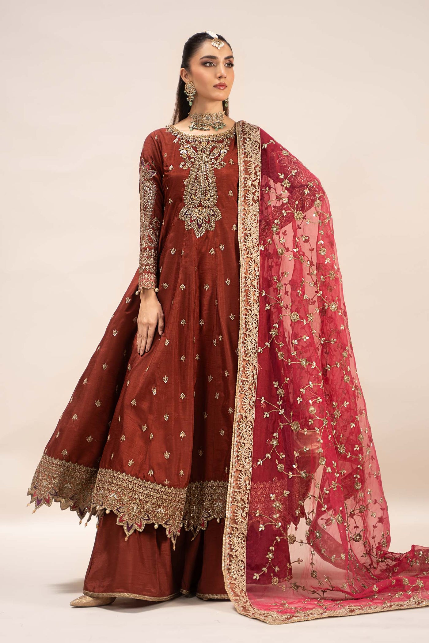 3 Piece Embroidered Raw Silk Suit | SF-EF25-02