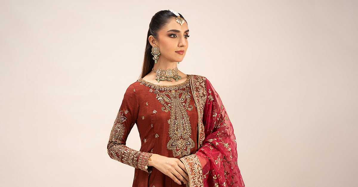 3 Piece Embroidered Raw Silk Suit | SF-EF25-02