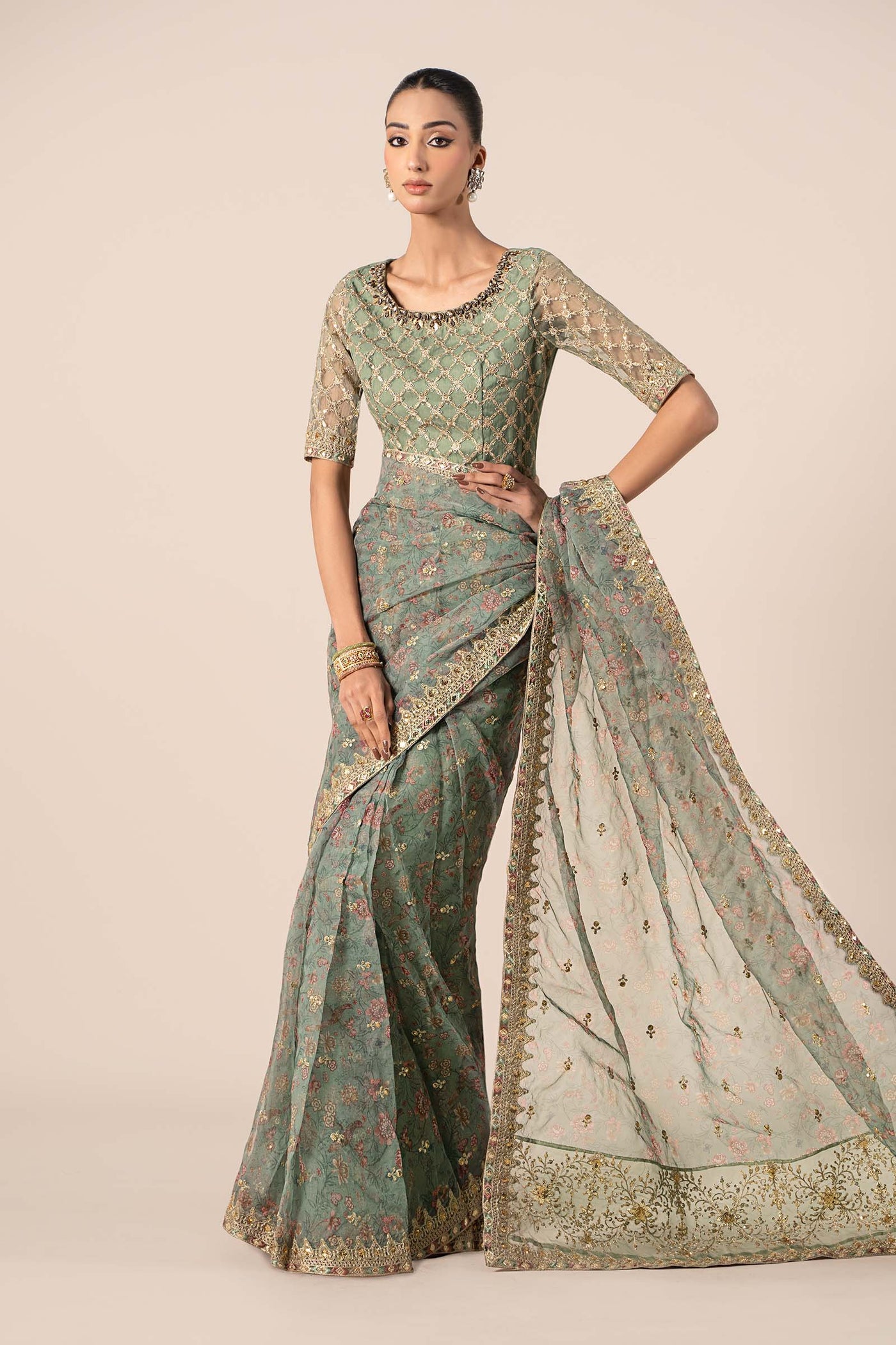 3 Piece Embroidered Organza Suit | SF-EF25-08