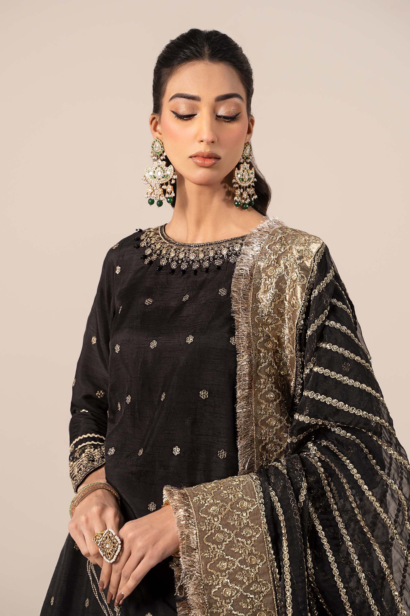 3 Piece Embroidered Raw Silk Suit | SF-EF25-25