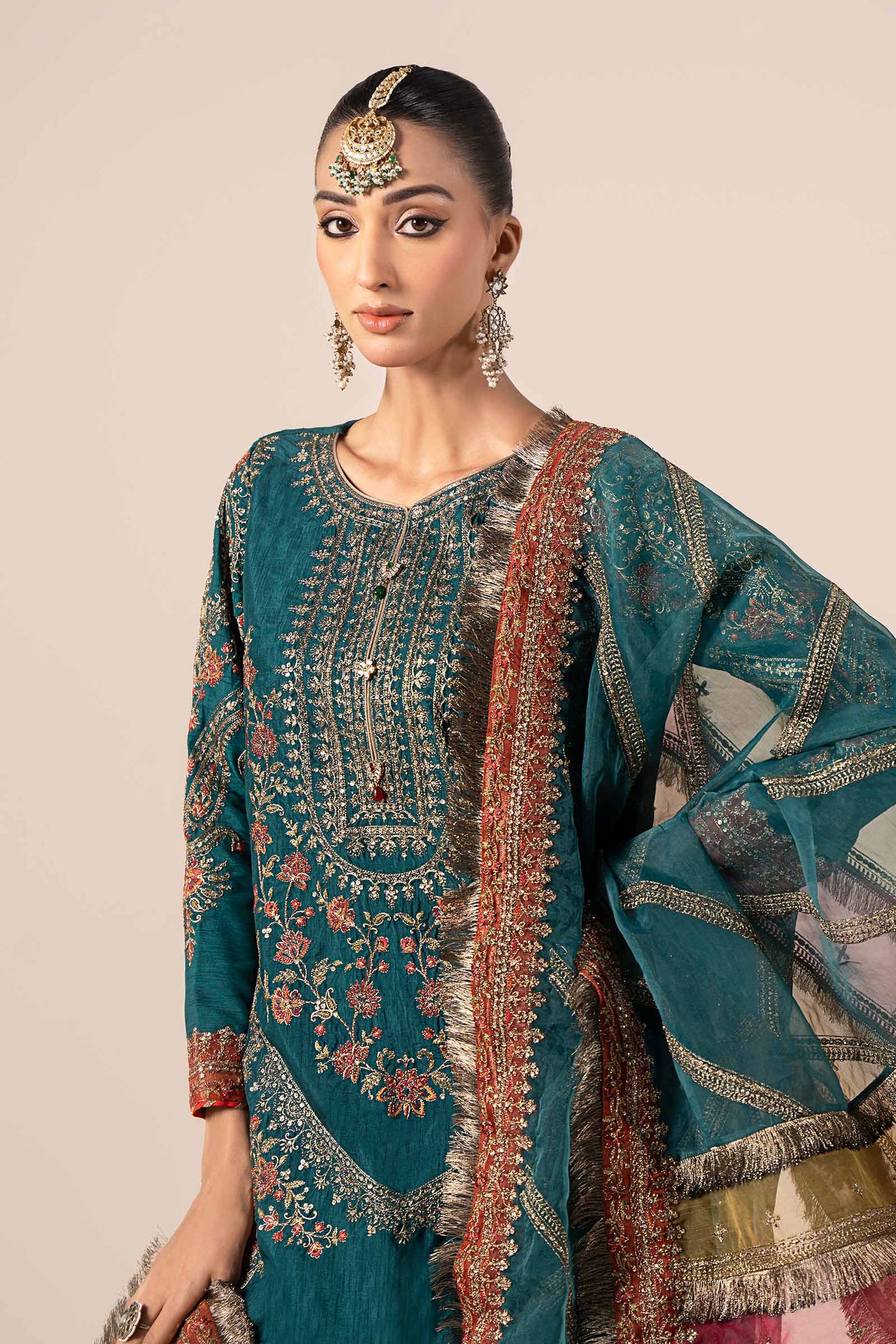 3 Piece Embroidered Raw Silk Suit | SF-W24-25