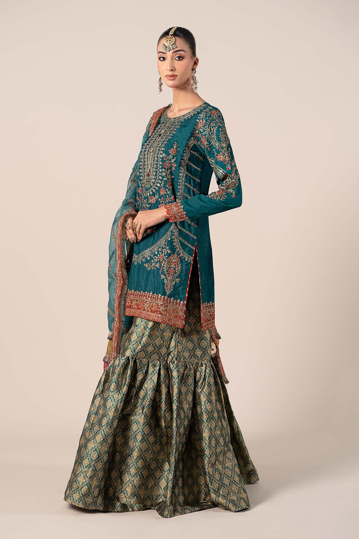 3 Piece Embroidered Raw Silk Suit | SF-W24-25