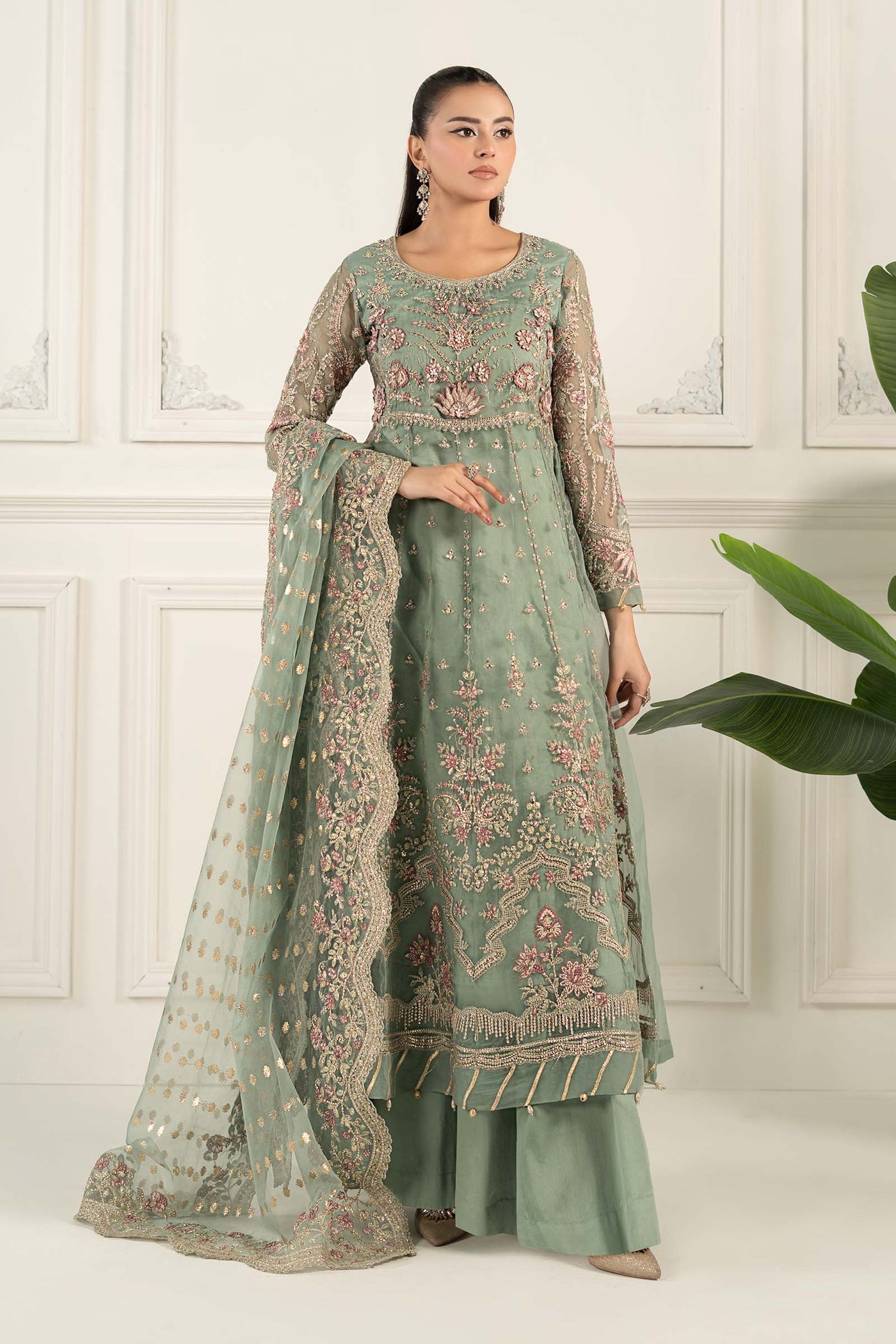 3 Piece Embroidered Organza Suit | SF-EF25-40