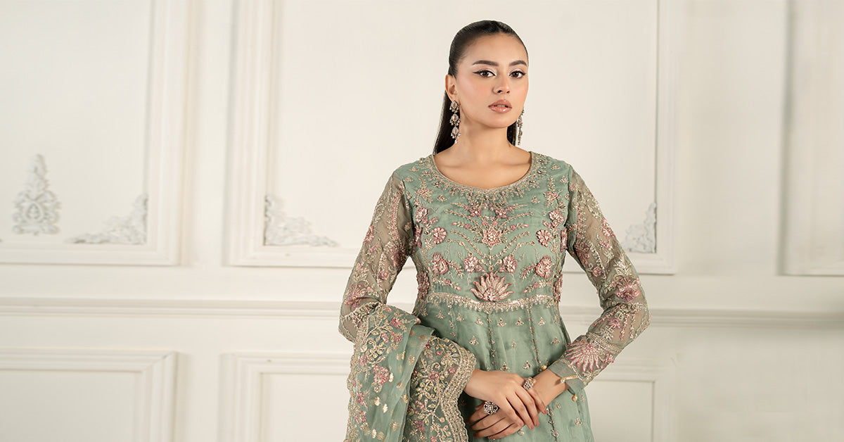 3 Piece Embroidered Organza Suit | SF-EF25-40