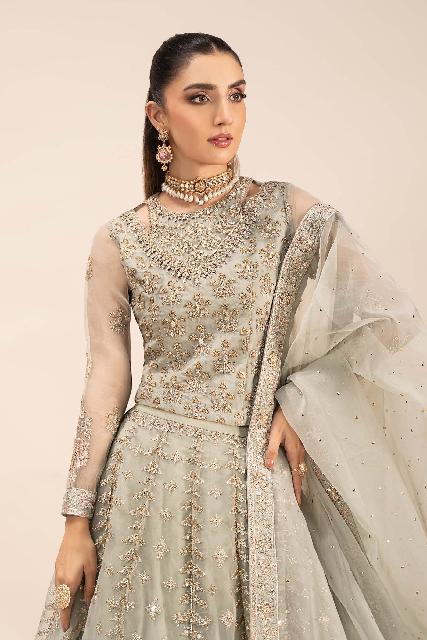 3 Piece Embroidered Organza Suit | SF-EF25-55