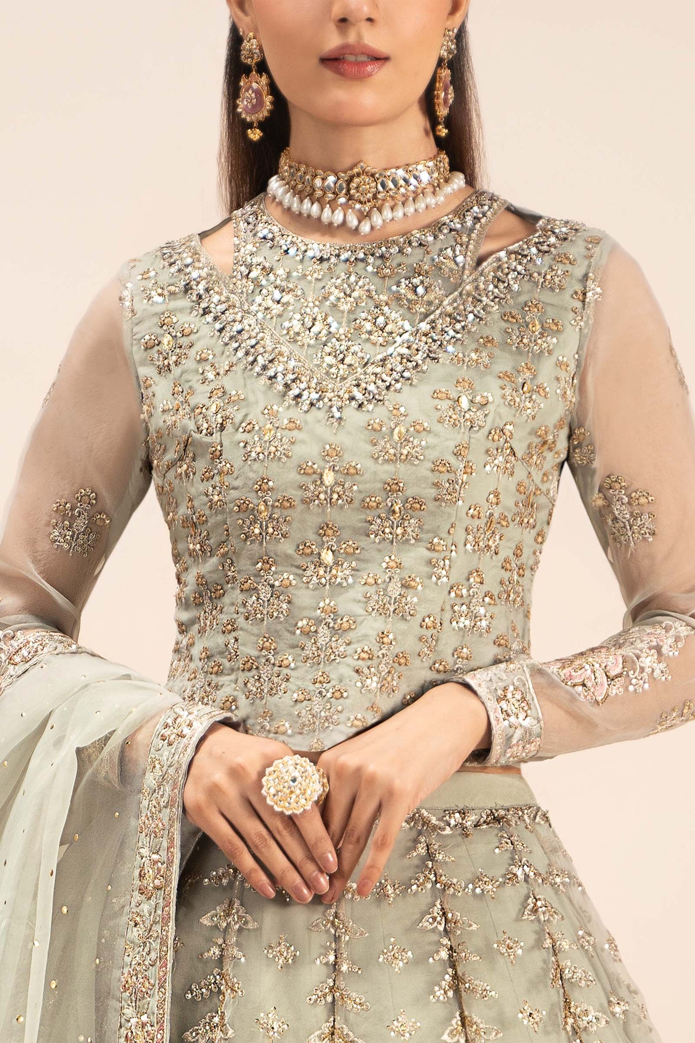 3 Piece Embroidered Organza Suit | SF-EF25-55