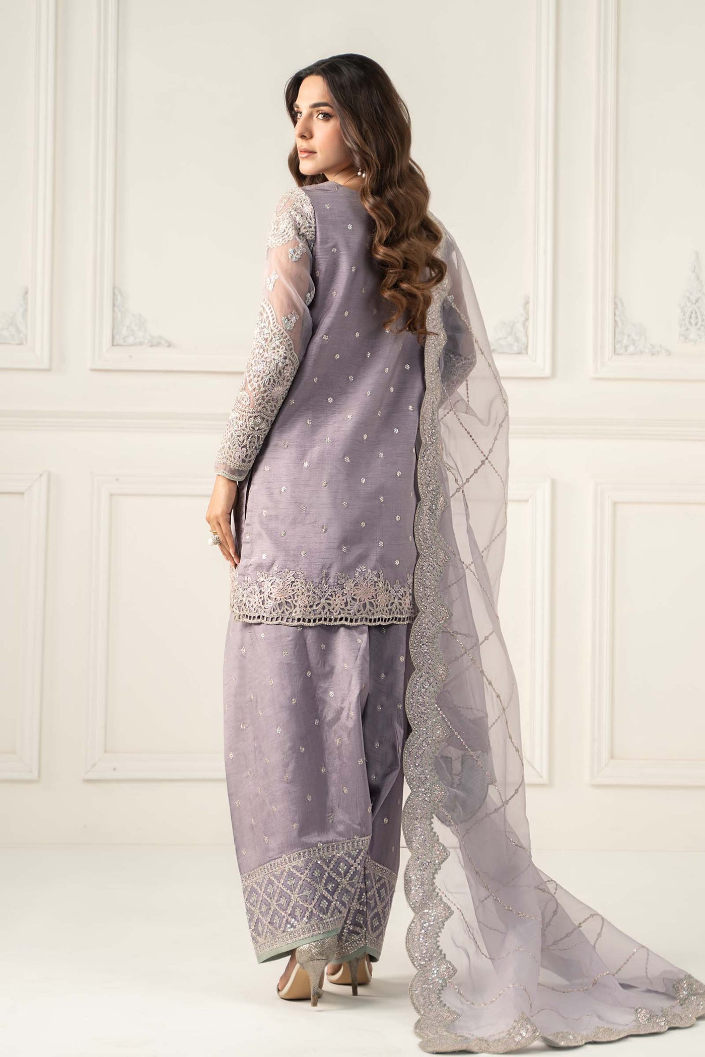 3 Piece Embroidered Raw Silk Suit | SF-EF25-60