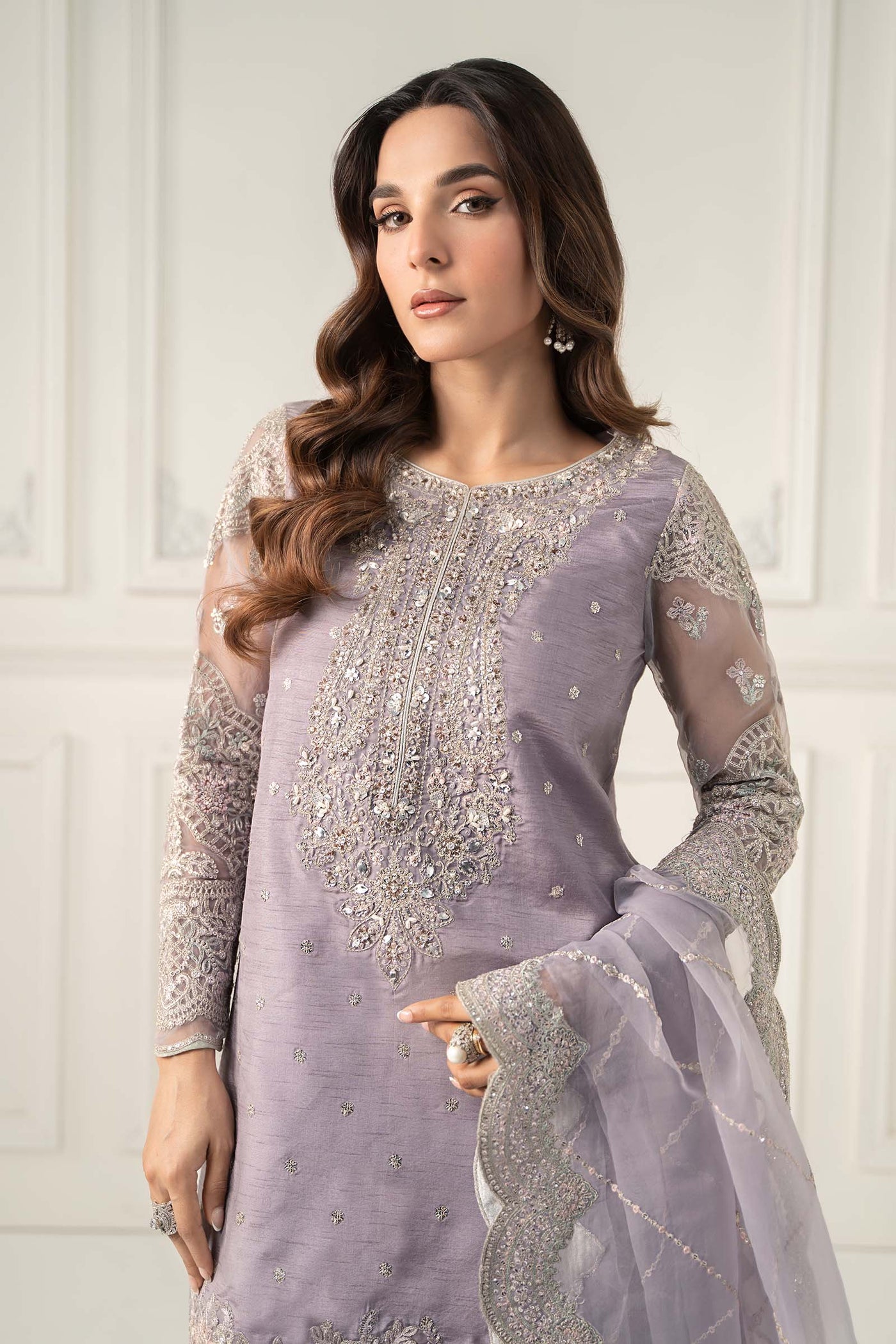 3 Piece Embroidered Raw Silk Suit | SF-EF25-60