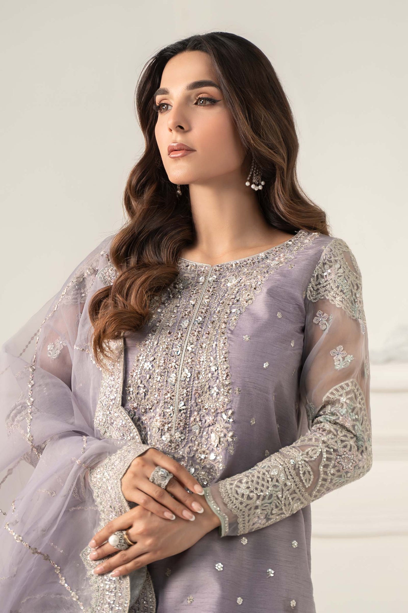 3 Piece Embroidered Raw Silk Suit | SF-EF25-60