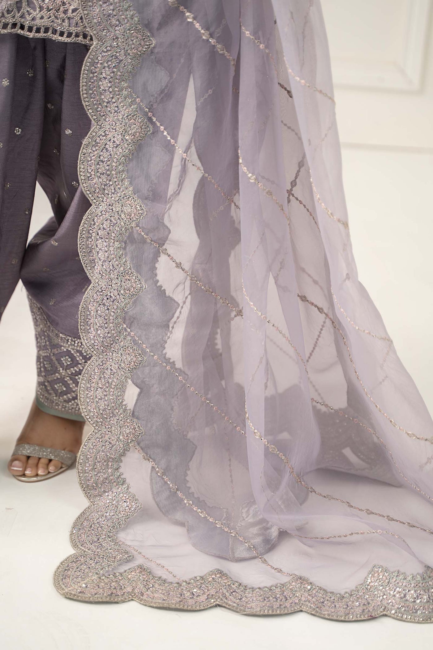 3 Piece Embroidered Raw Silk Suit | SF-EF25-60