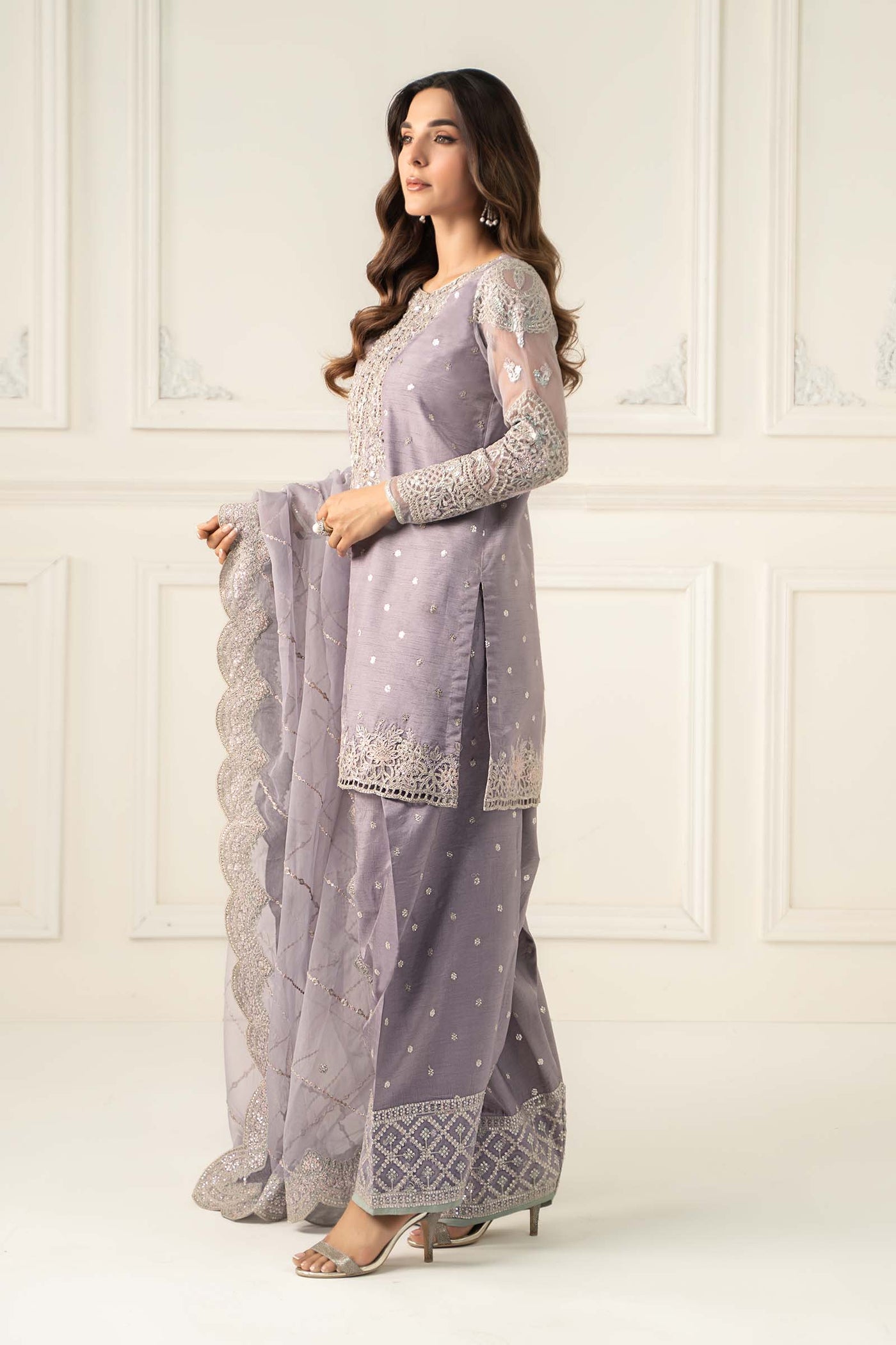 3 Piece Embroidered Raw Silk Suit | SF-EF25-60