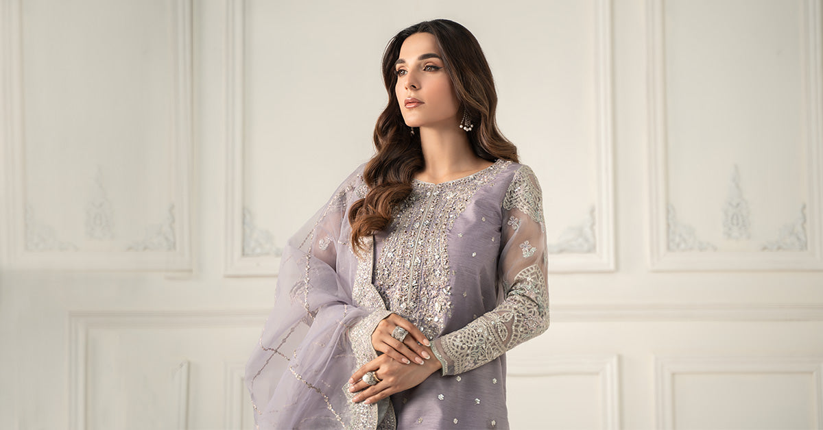 3 Piece Embroidered Raw Silk Suit | SF-EF25-60