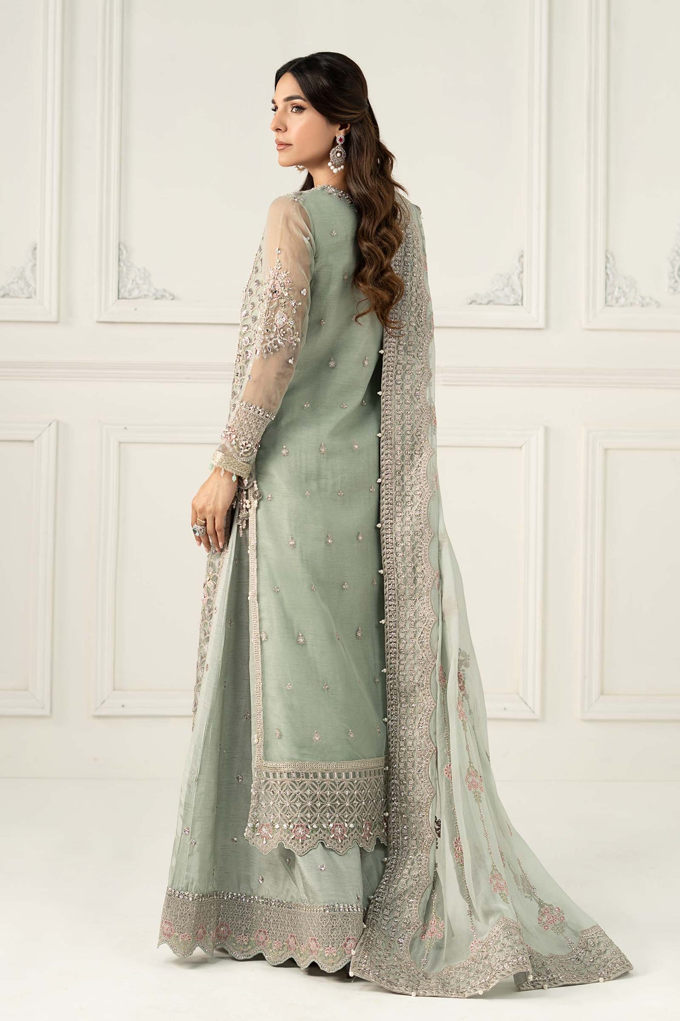 3 Piece Embroidered Raw Silk Suit | SF-EF25-65