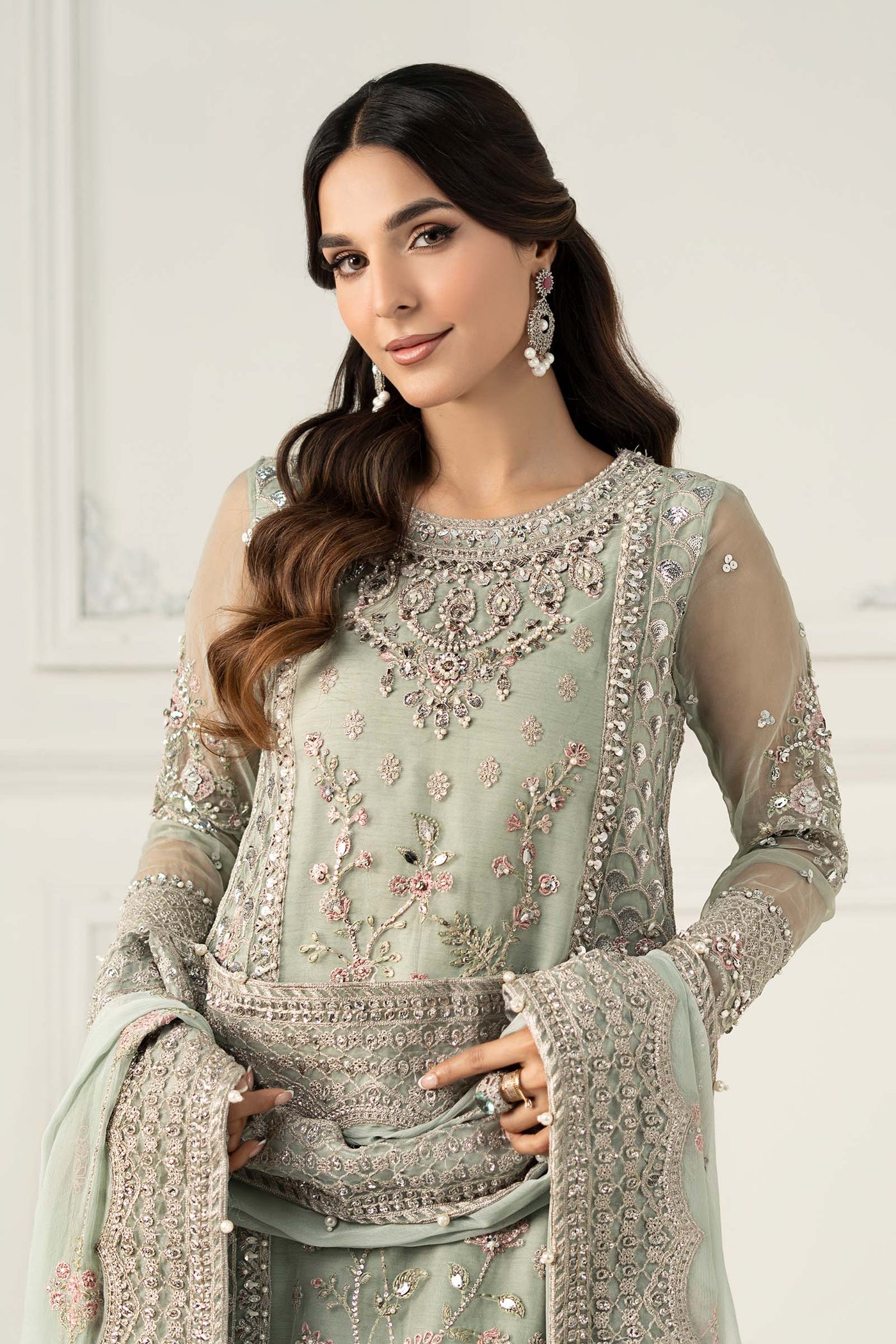 3 Piece Embroidered Raw Silk Suit | SF-EF25-65