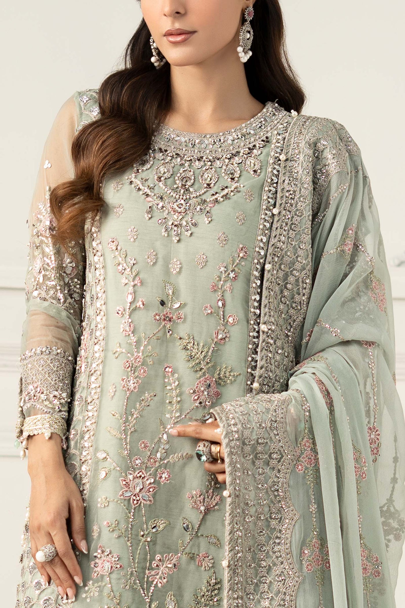 3 Piece Embroidered Raw Silk Suit | SF-EF25-65