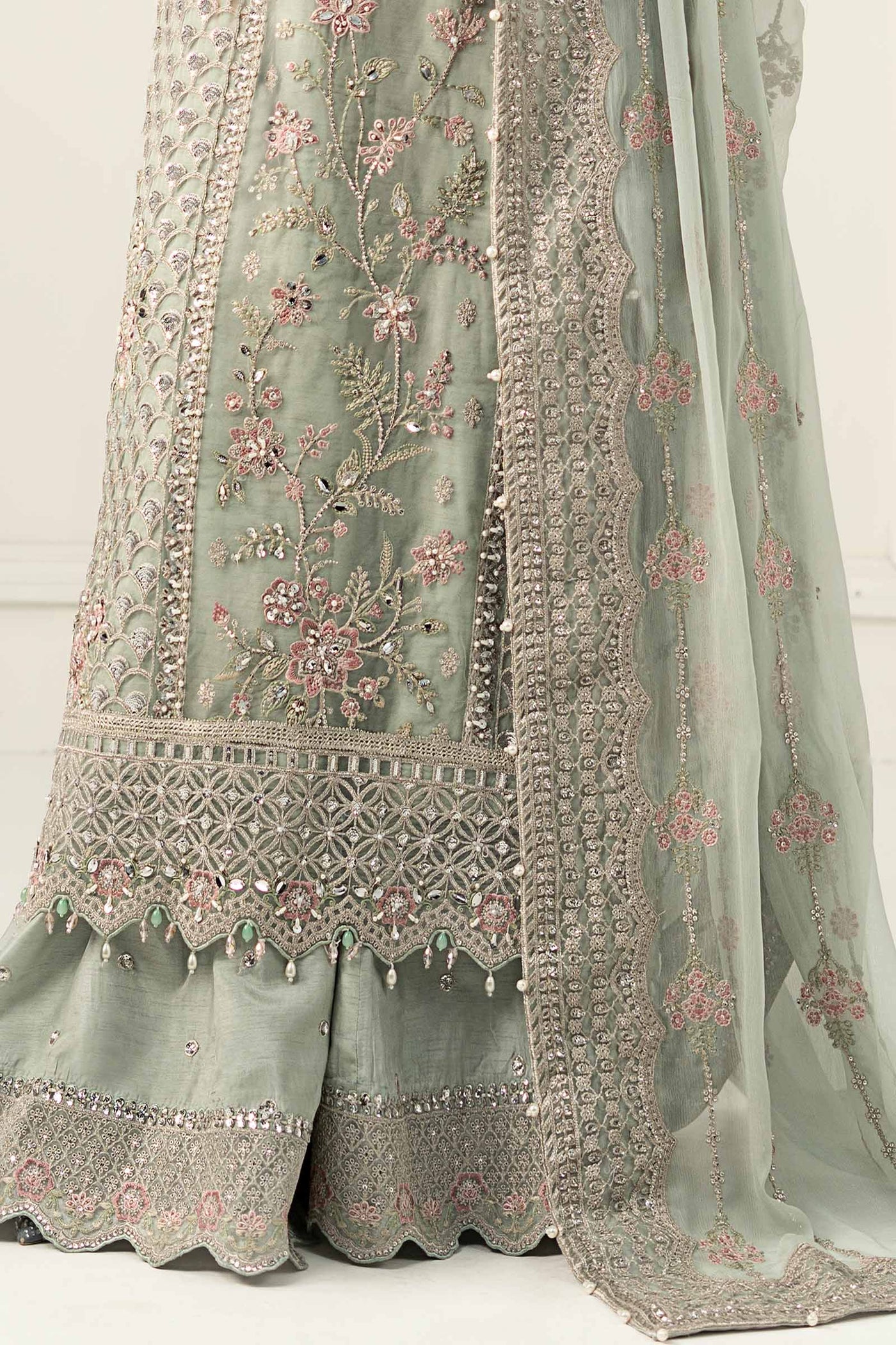 3 Piece Embroidered Raw Silk Suit | SF-EF25-65