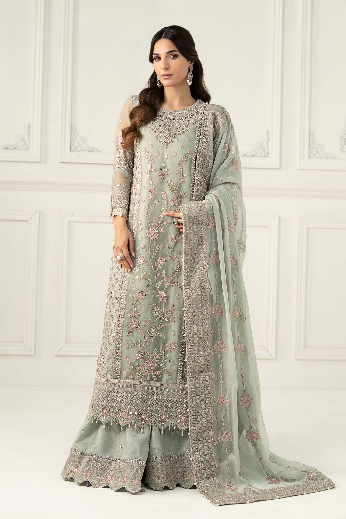 3 Piece Embroidered Raw Silk Suit | SF-EF25-65