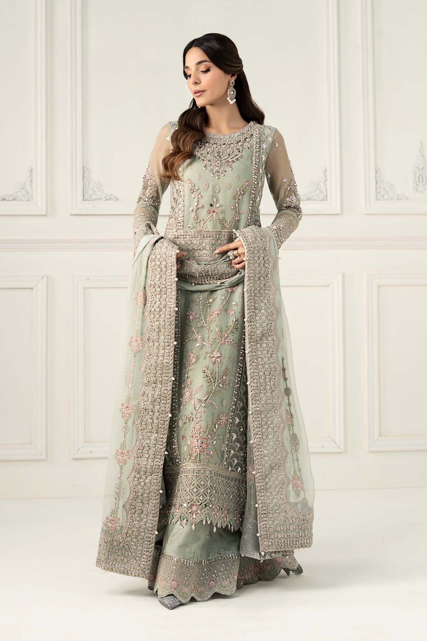 3 Piece Embroidered Raw Silk Suit | SF-EF25-65