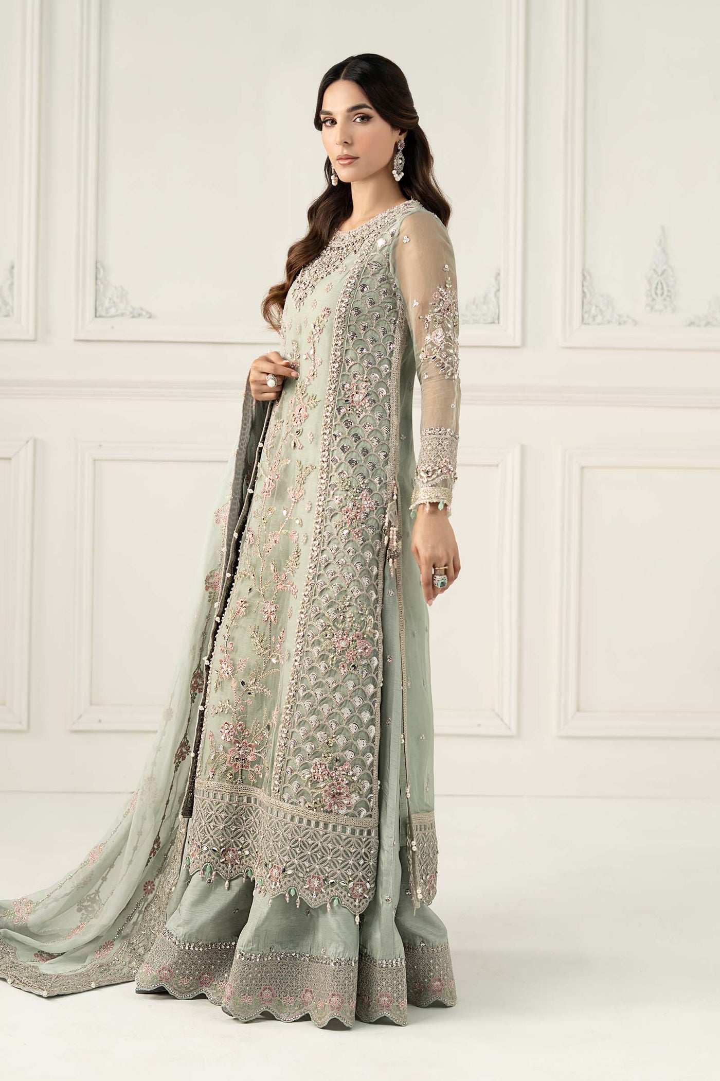 3 Piece Embroidered Raw Silk Suit | SF-EF25-65