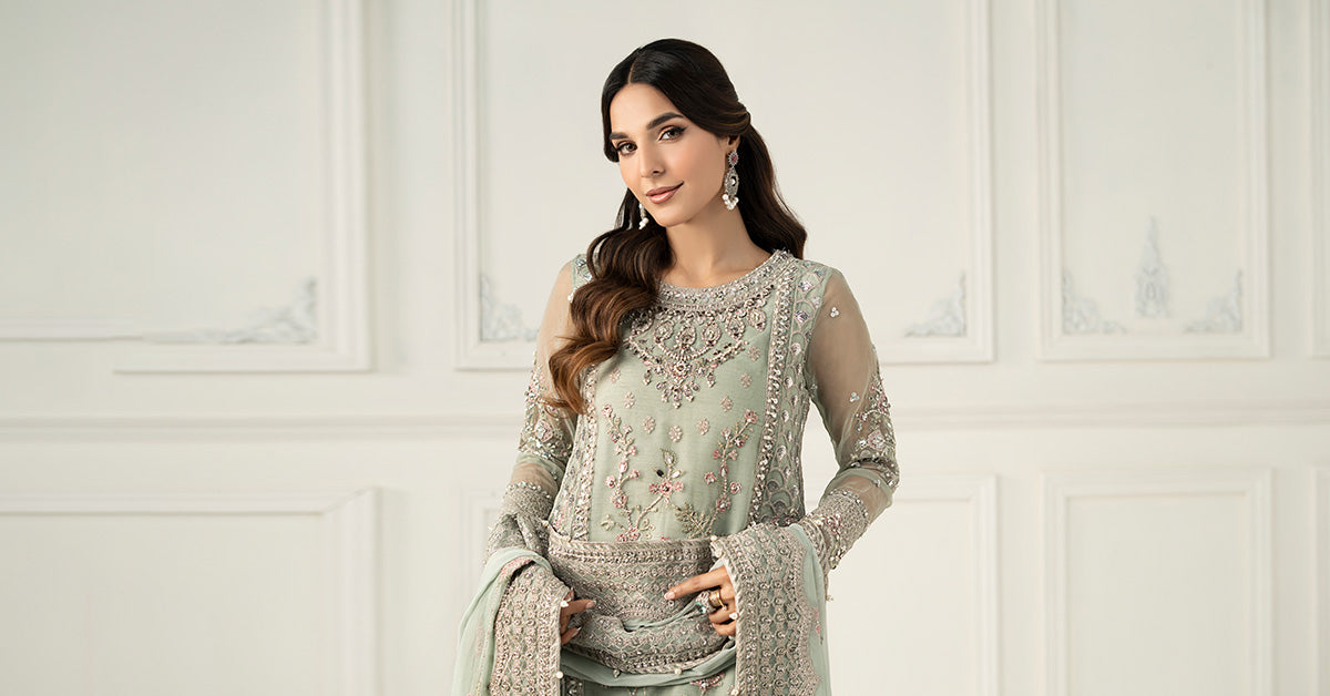 3 Piece Embroidered Raw Silk Suit | SF-EF25-65