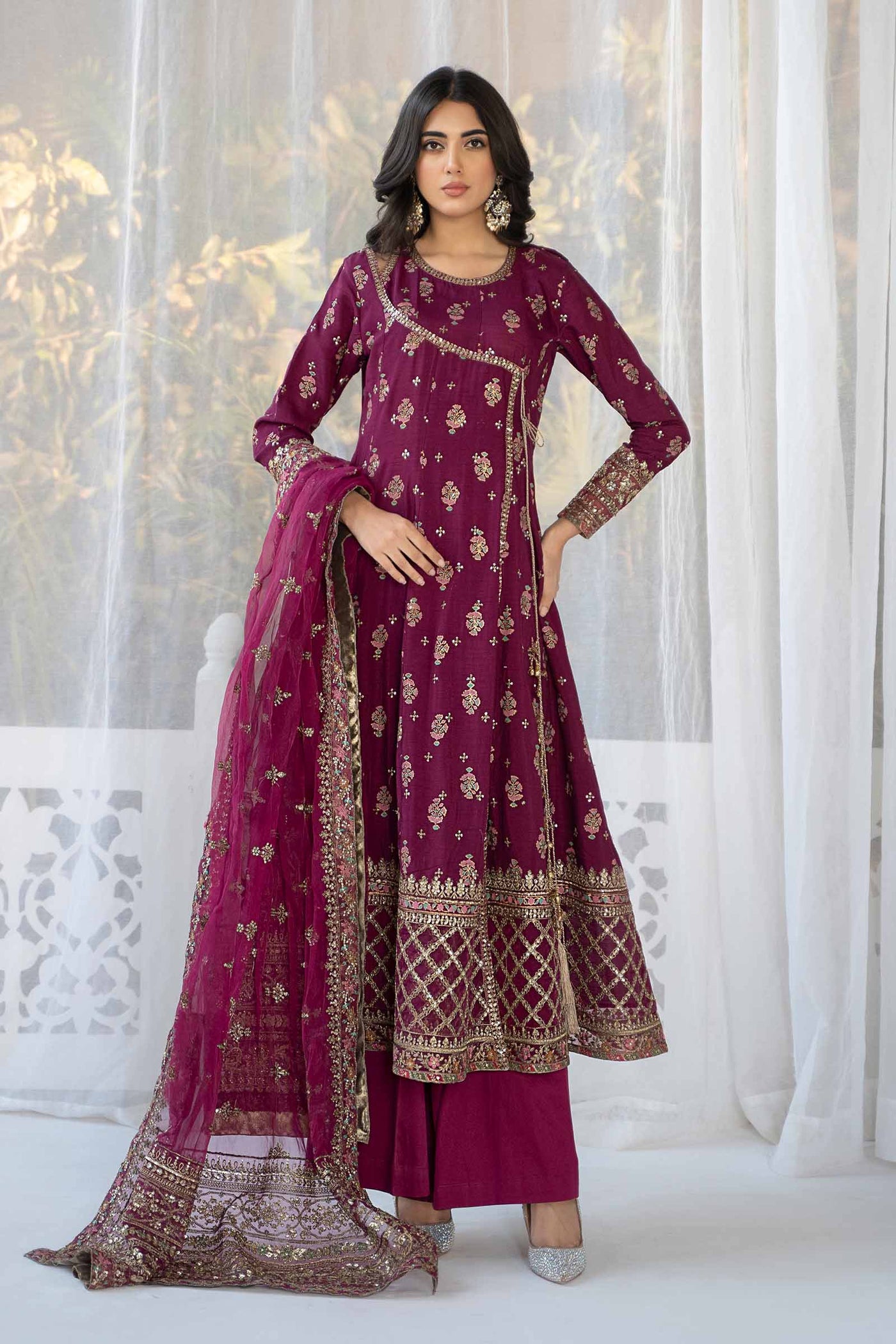 3 Piece Printed Raw Silk Suit | SF-EF24-23