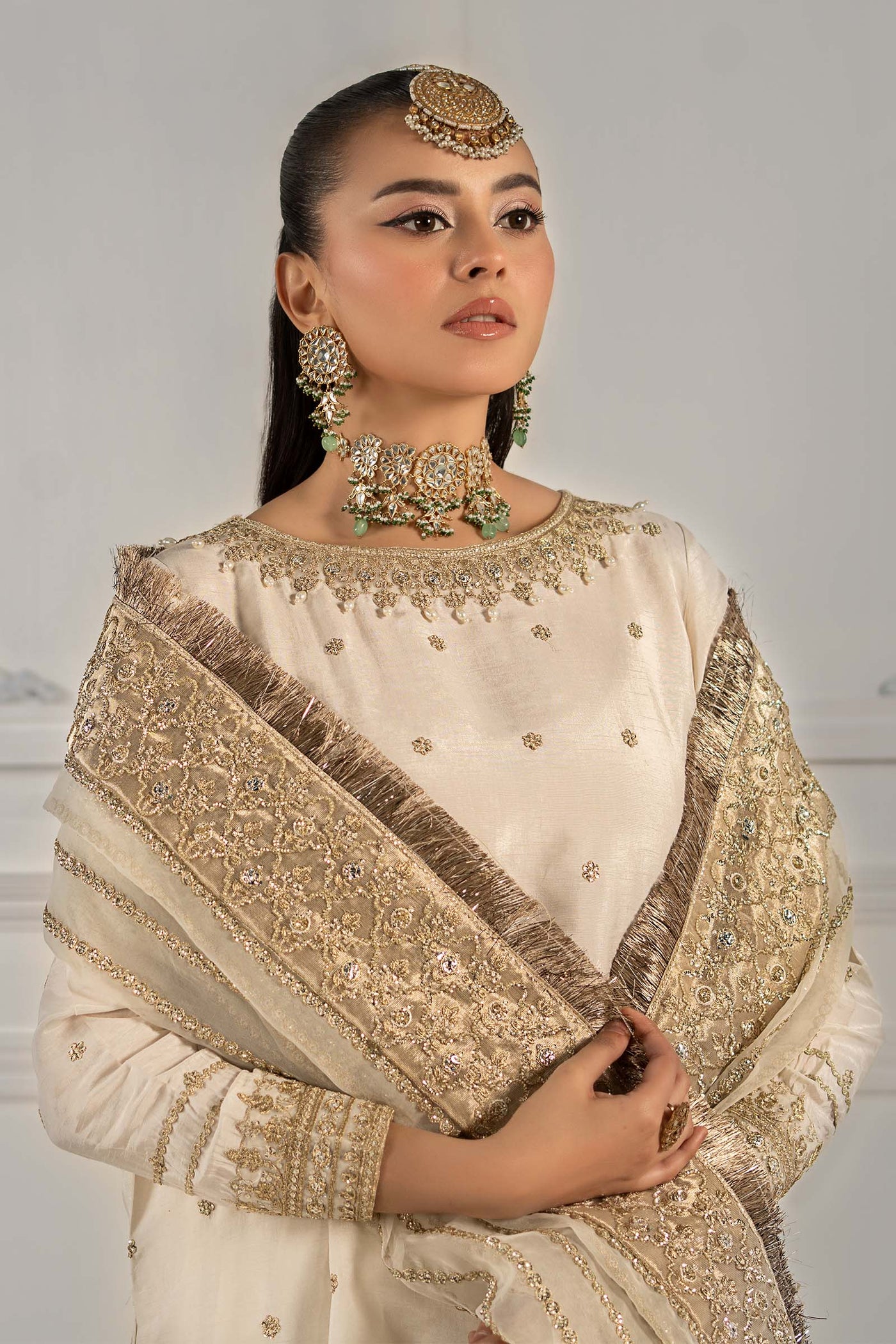 3 Piece Embroidered Raw Silk Suit | SF-EF25-25