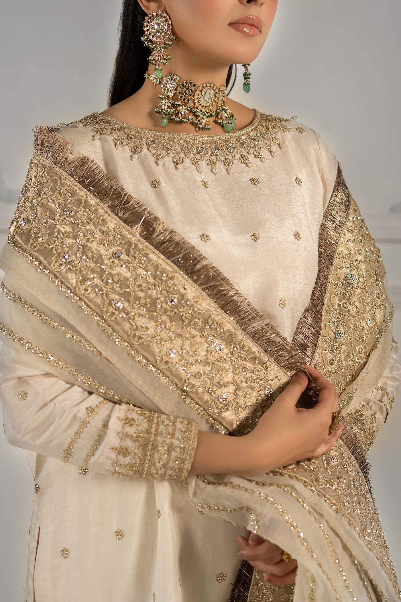 3 Piece Embroidered Raw Silk Suit | SF-EF25-25