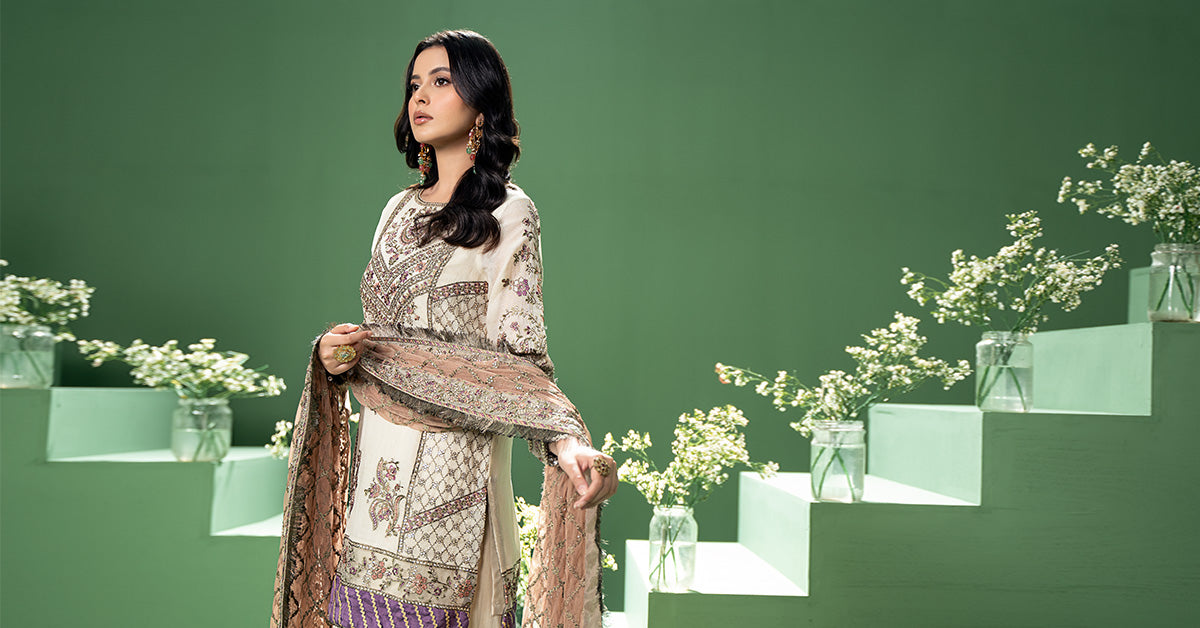 3 Piece Embroidered Silk Cotton Net Suit | SF-W24-45