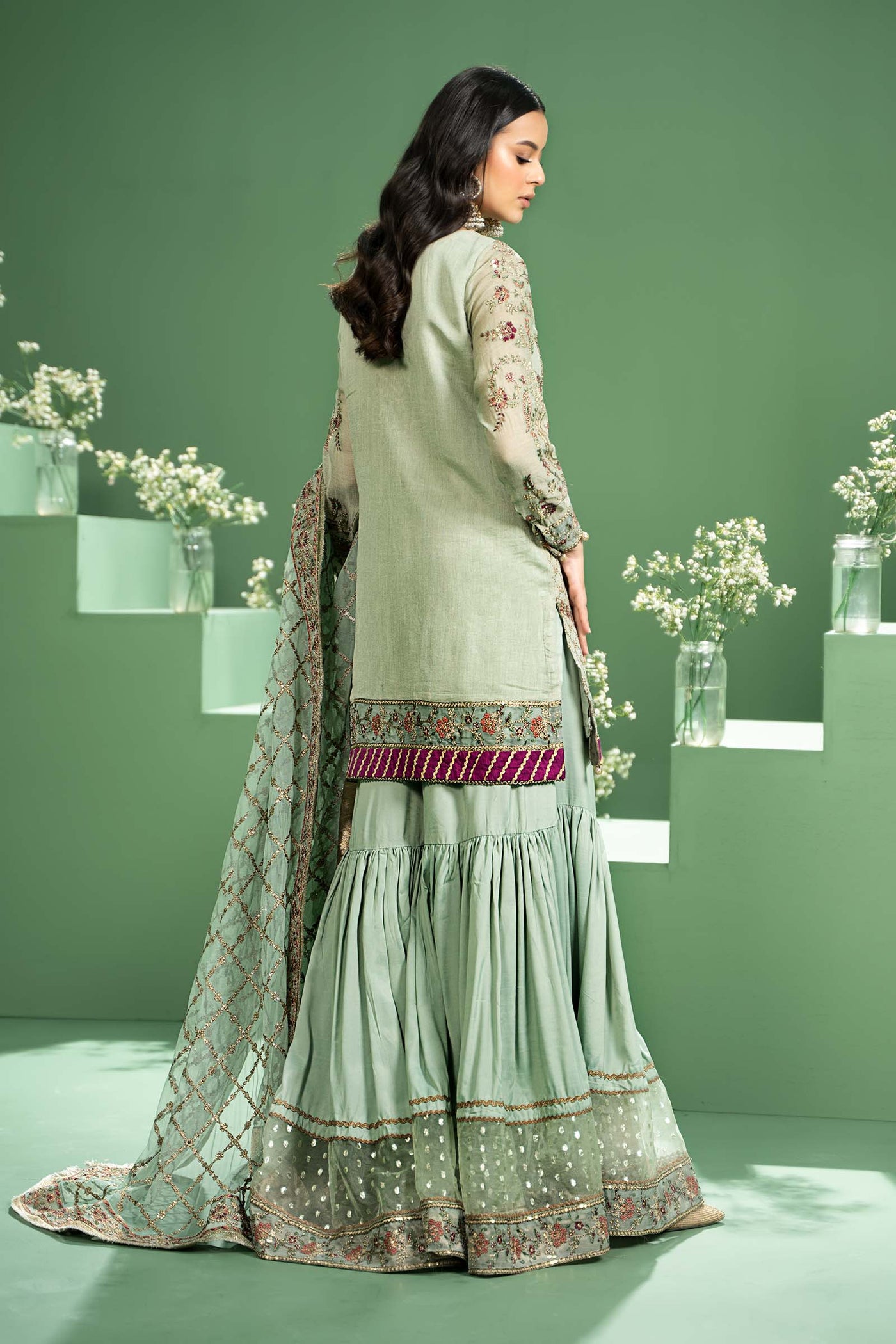 3 Piece Embroidered Silk Cotton Net Suit | SF-W24-45