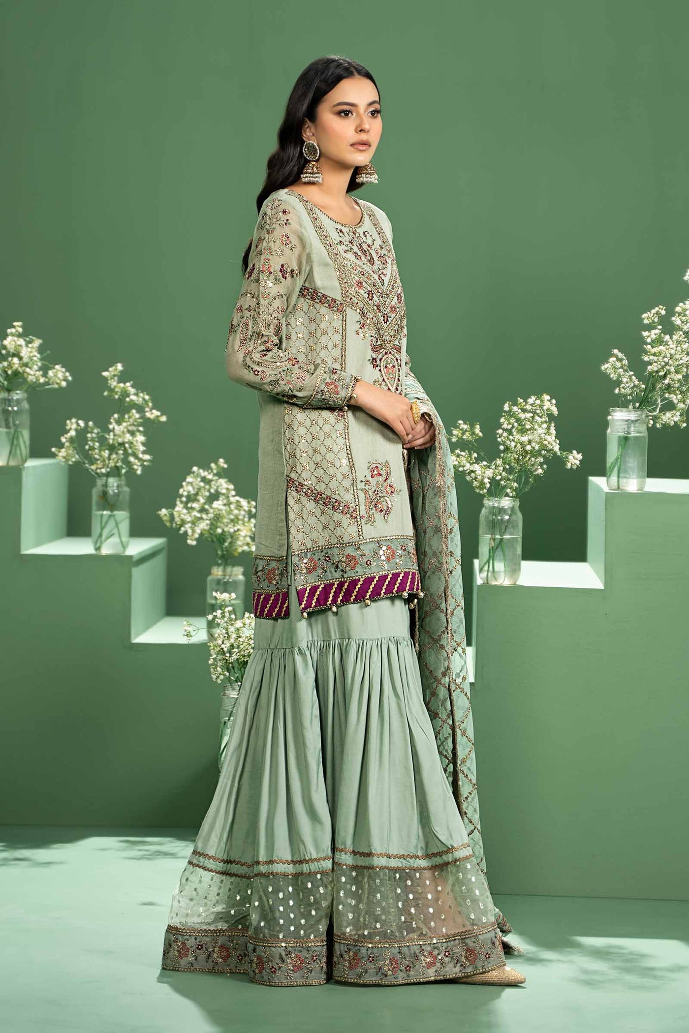 3 Piece Embroidered Silk Cotton Net Suit | SF-W24-45