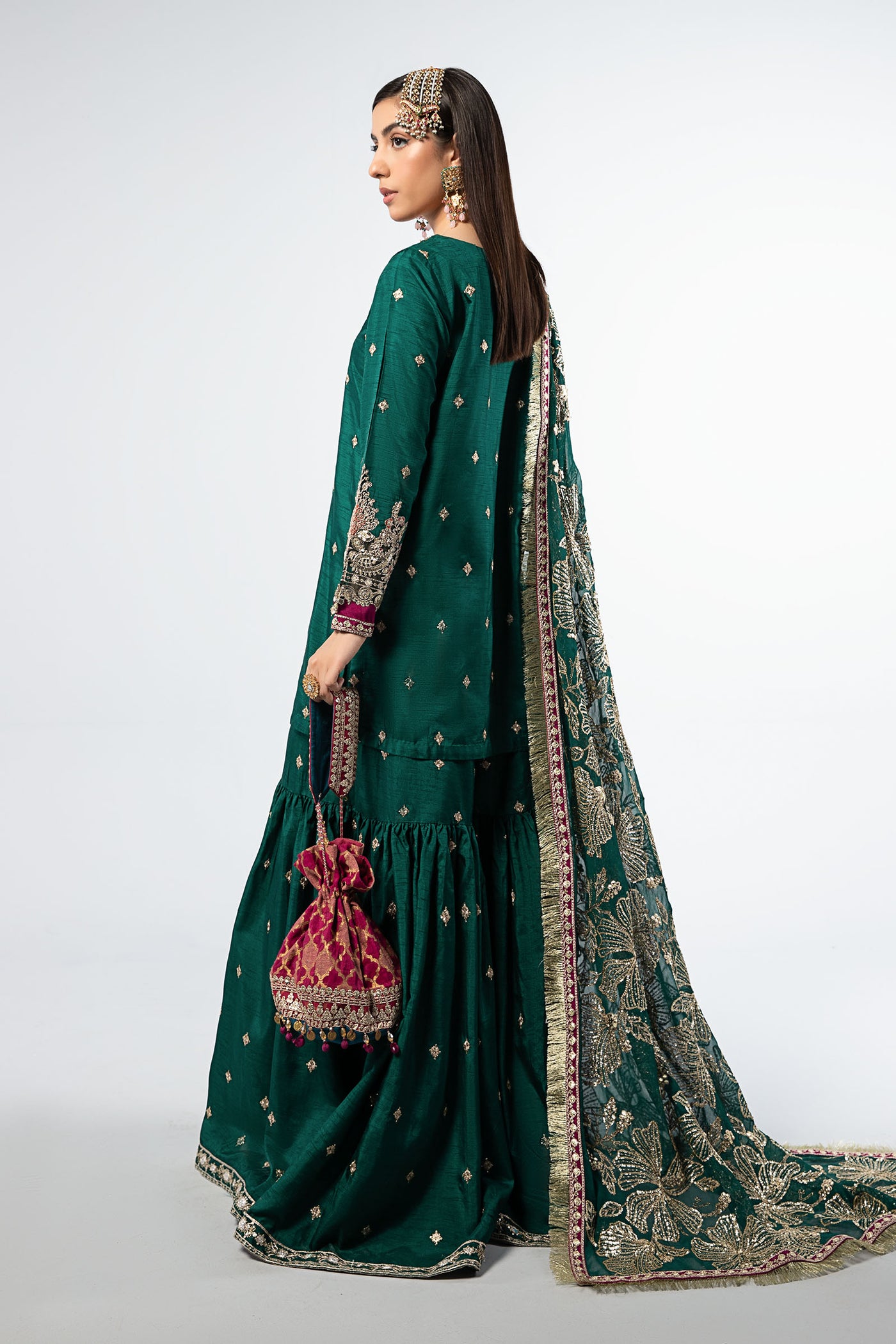 3 Piece Embroidered Raw Silk Suit | SF-W24-06