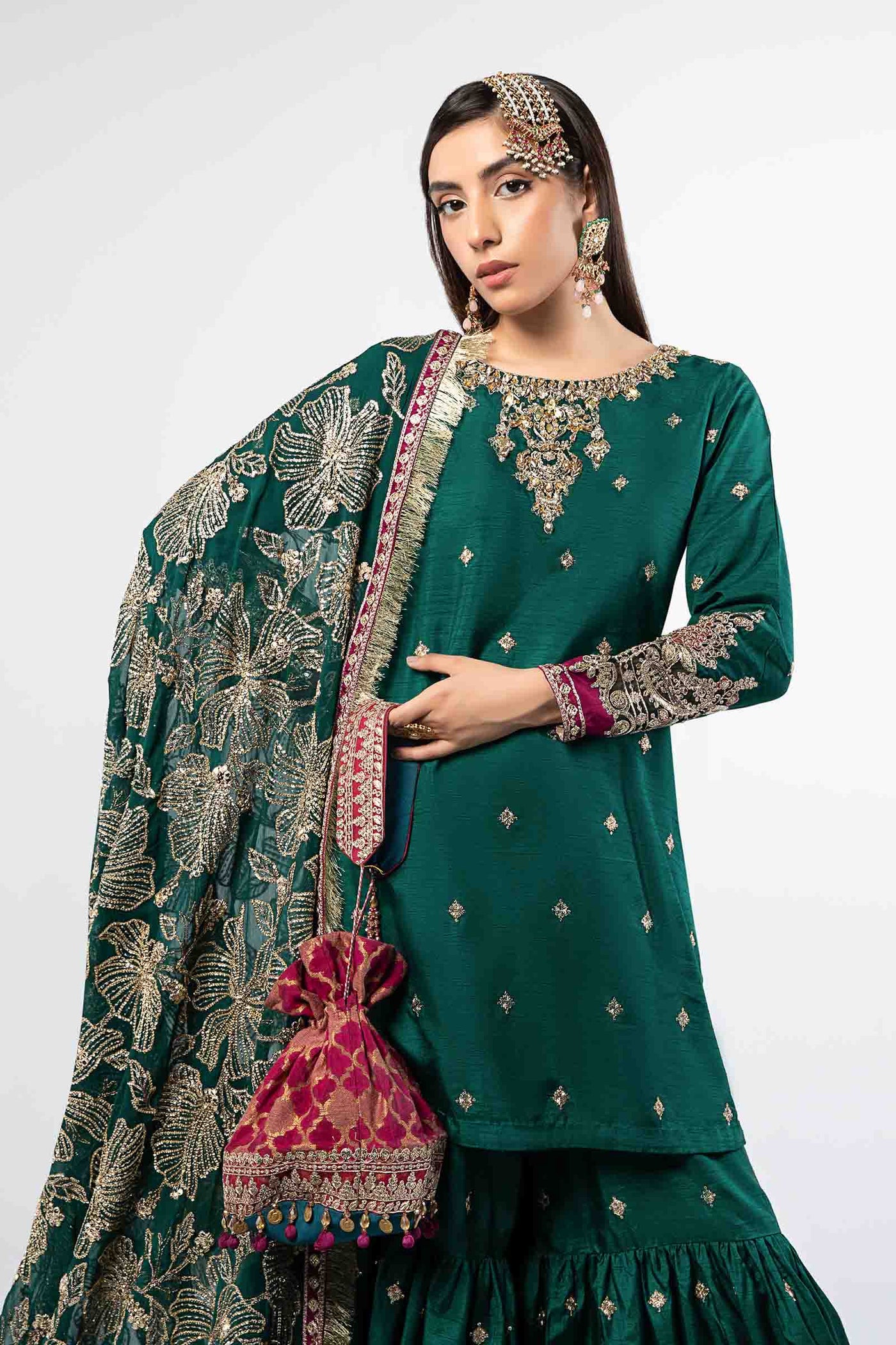 3 Piece Embroidered Raw Silk Suit | SF-W24-06