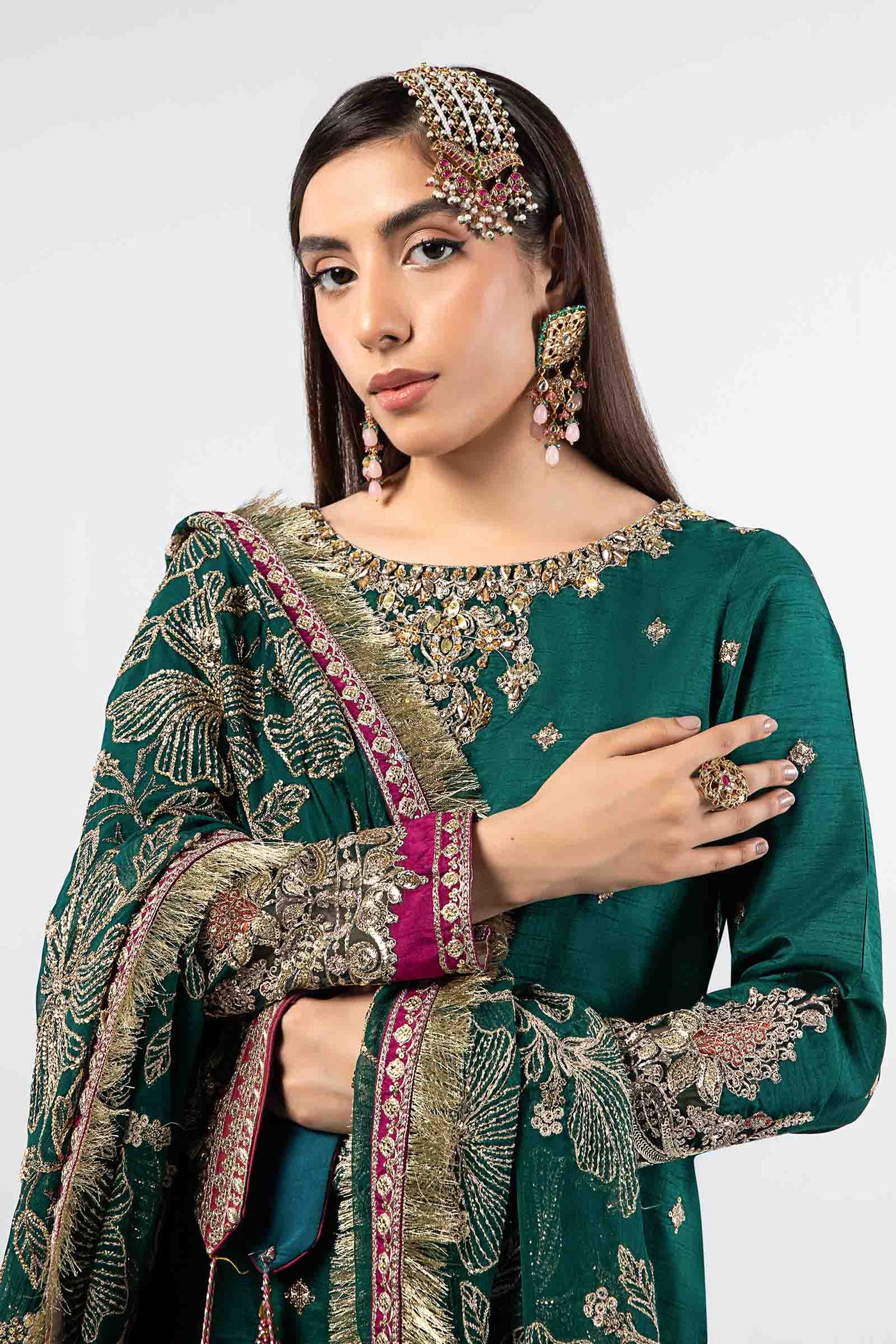 3 Piece Embroidered Raw Silk Suit | SF-W24-06