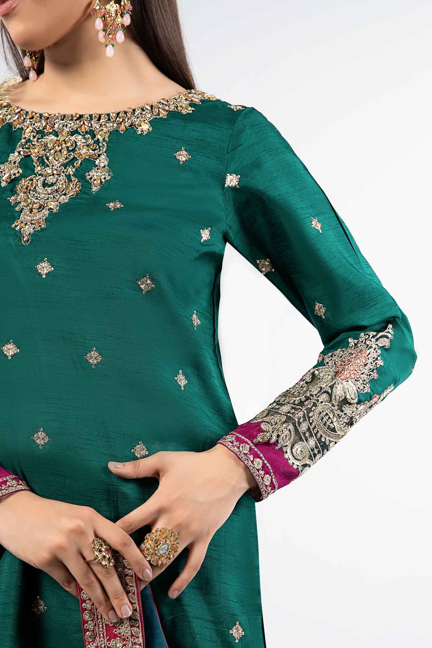 3 Piece Embroidered Raw Silk Suit | SF-W24-06