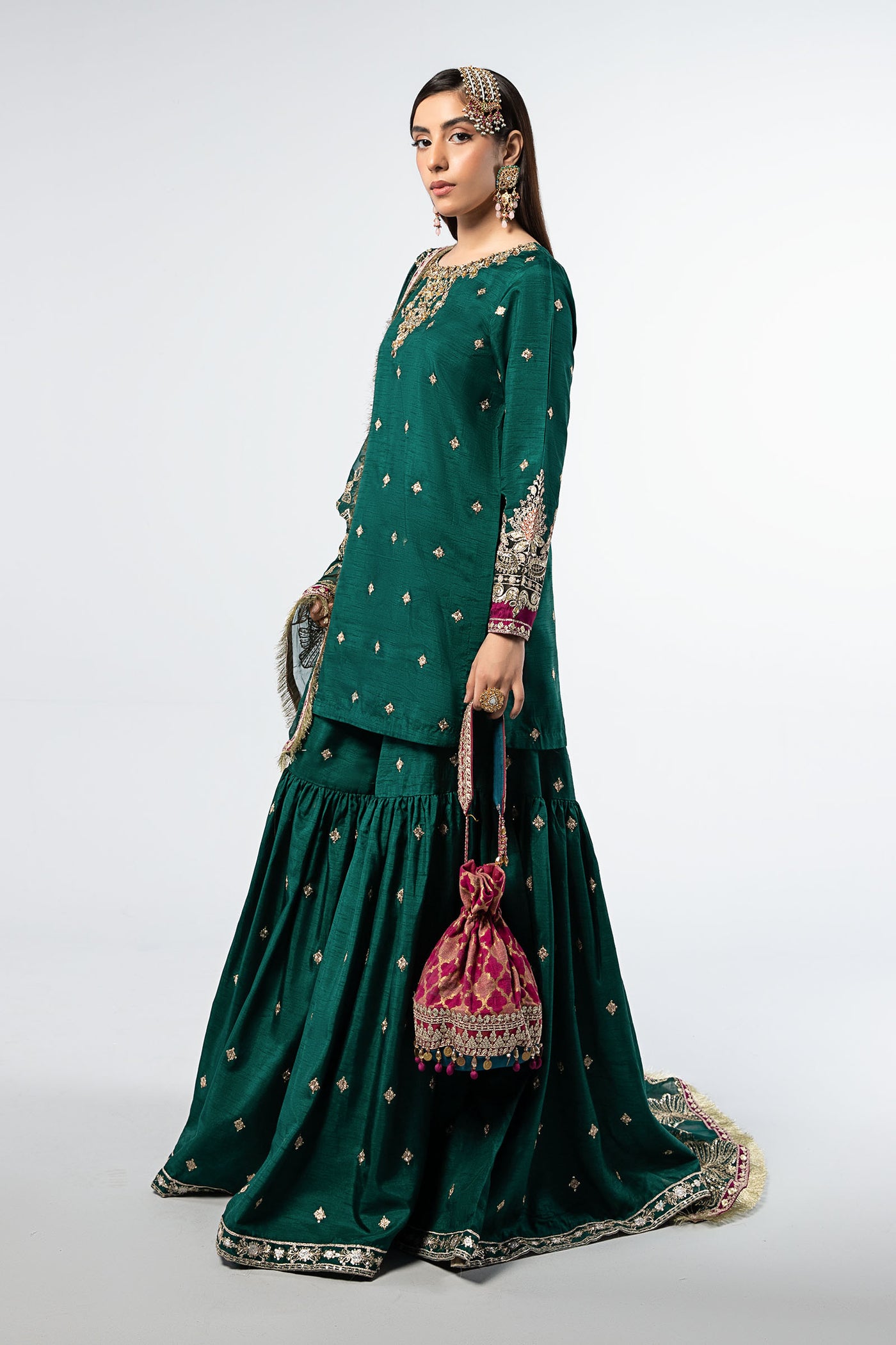 3 Piece Embroidered Raw Silk Suit | SF-W24-06