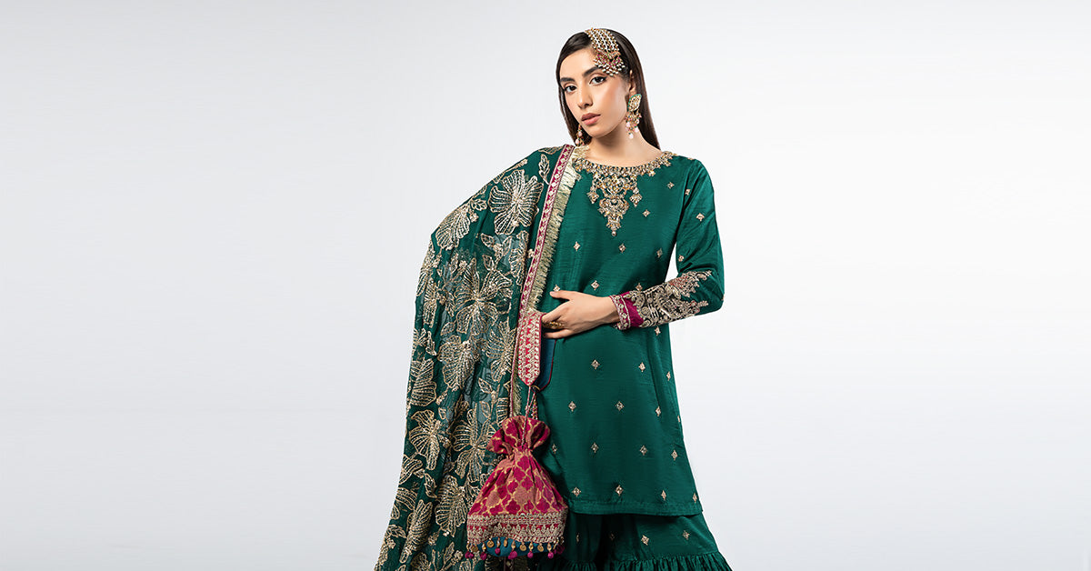 3 Piece Embroidered Raw Silk Suit | SF-W24-06