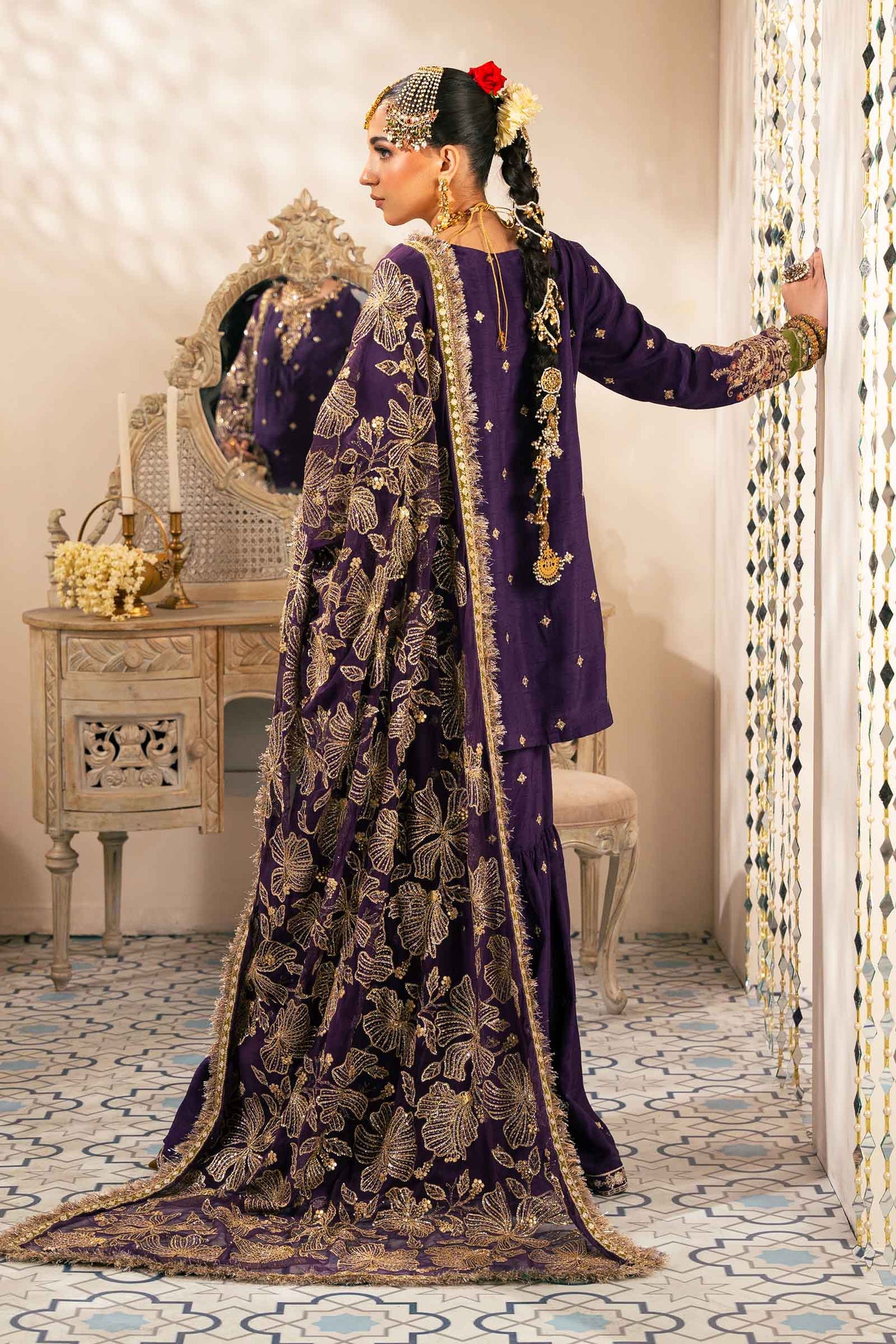 3 Piece Embroidered Raw Silk Suit | SF-W24-06