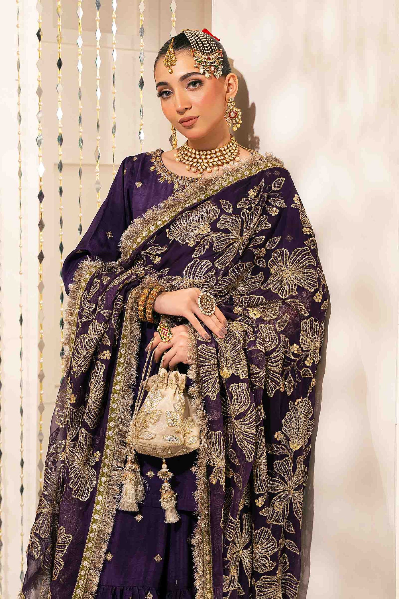 3 Piece Embroidered Raw Silk Suit | SF-W24-06