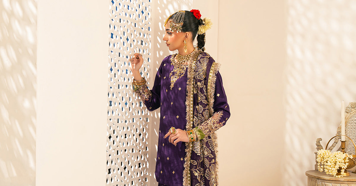 3 Piece Embroidered Raw Silk Suit | SF-W24-06