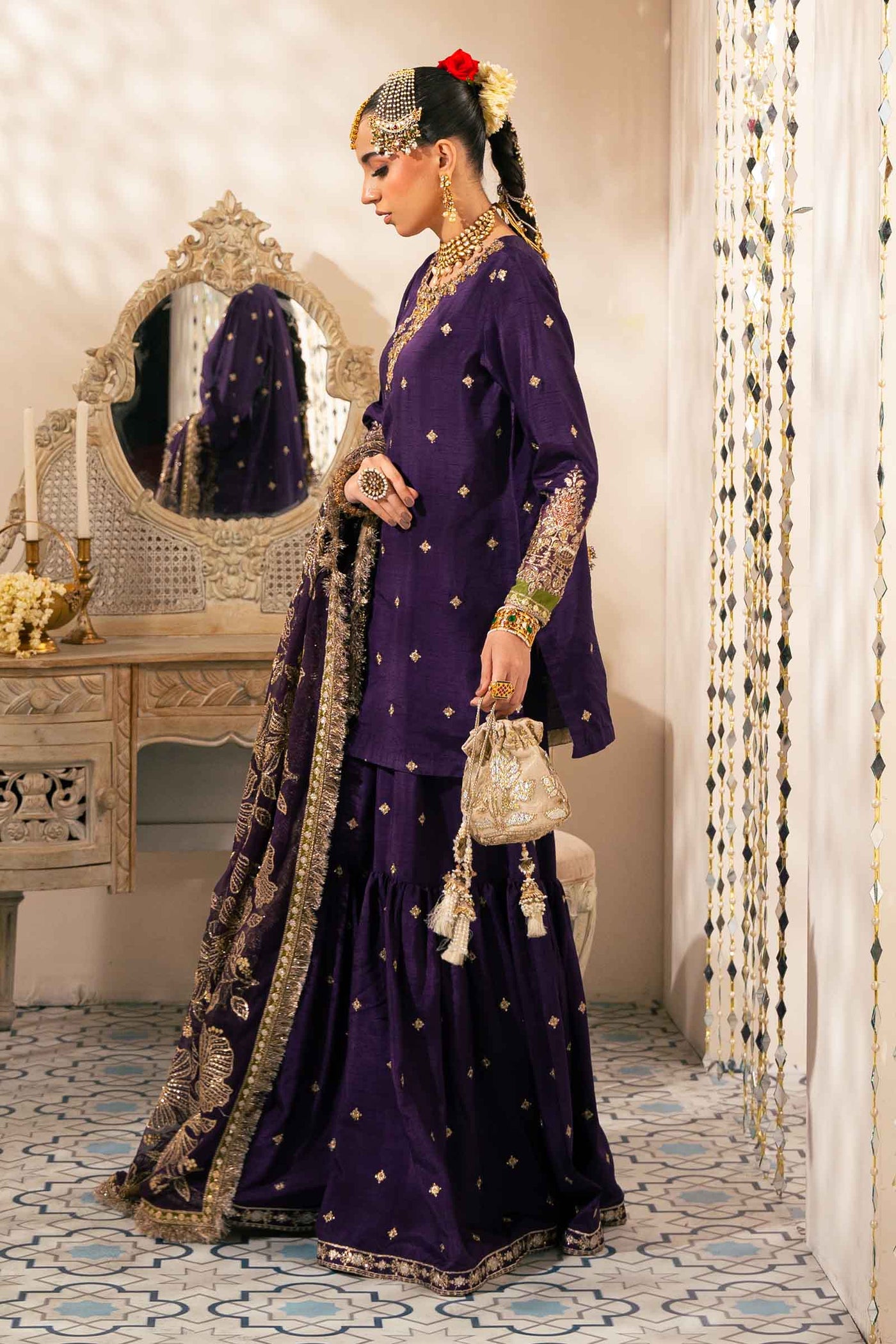 3 Piece Embroidered Raw Silk Suit | SF-W24-06