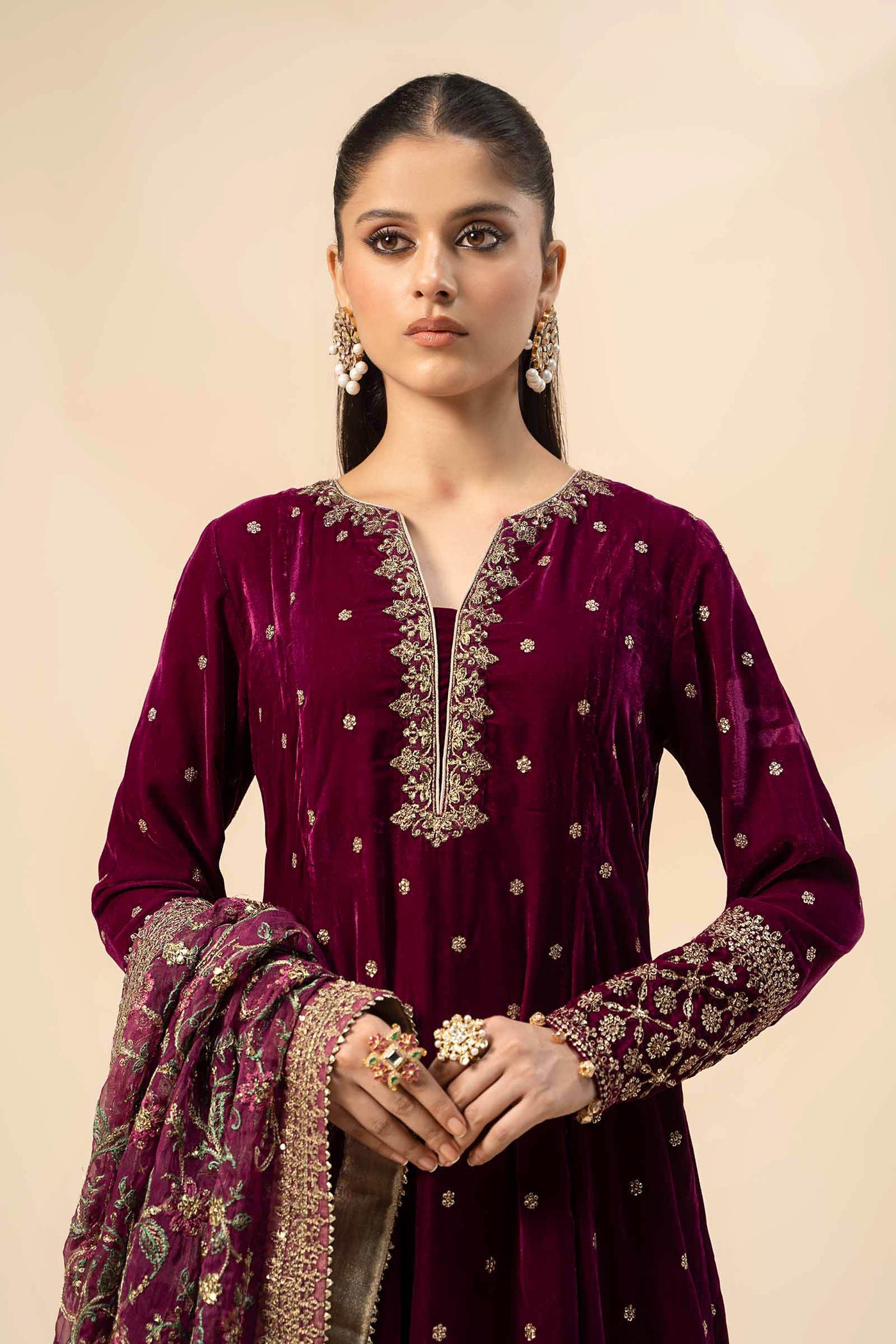 3 Piece Embroidered Velvet Suit | SF-W24-12