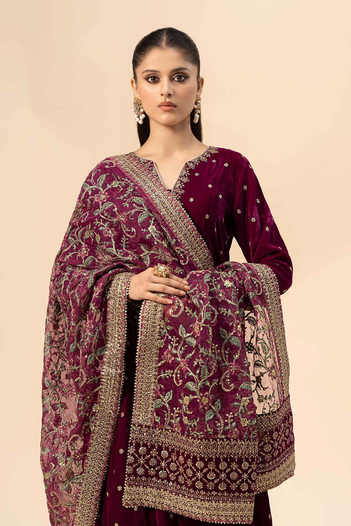 3 Piece Embroidered Velvet Suit | SF-W24-12