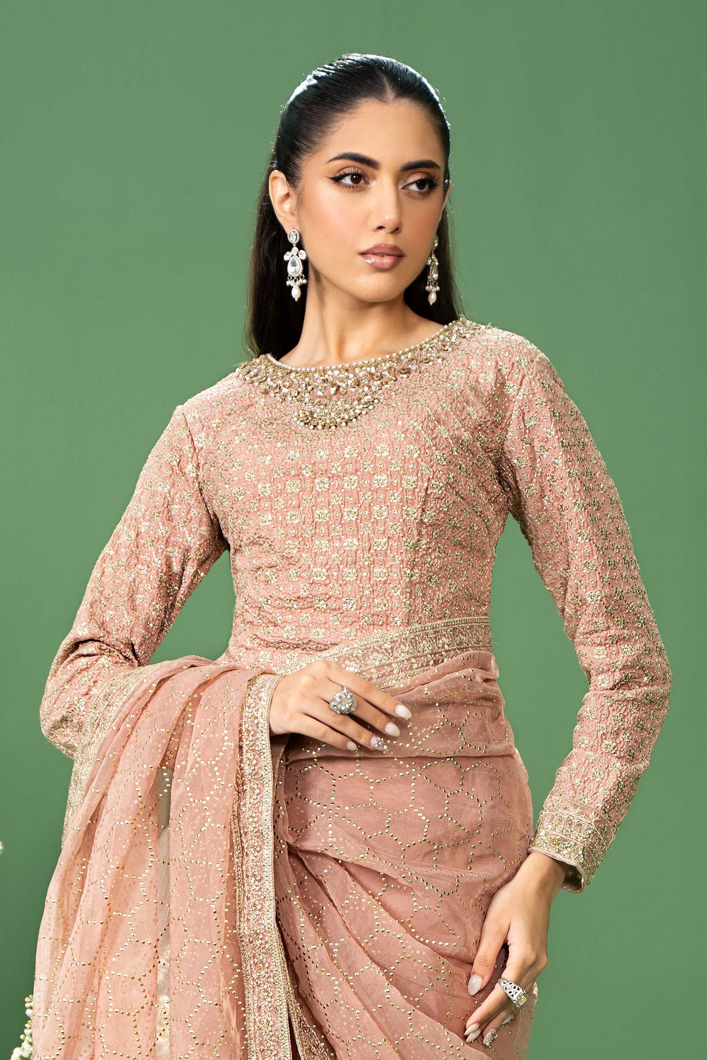 3 Piece Embroidered Raw Silk Suit | SF-W24-15