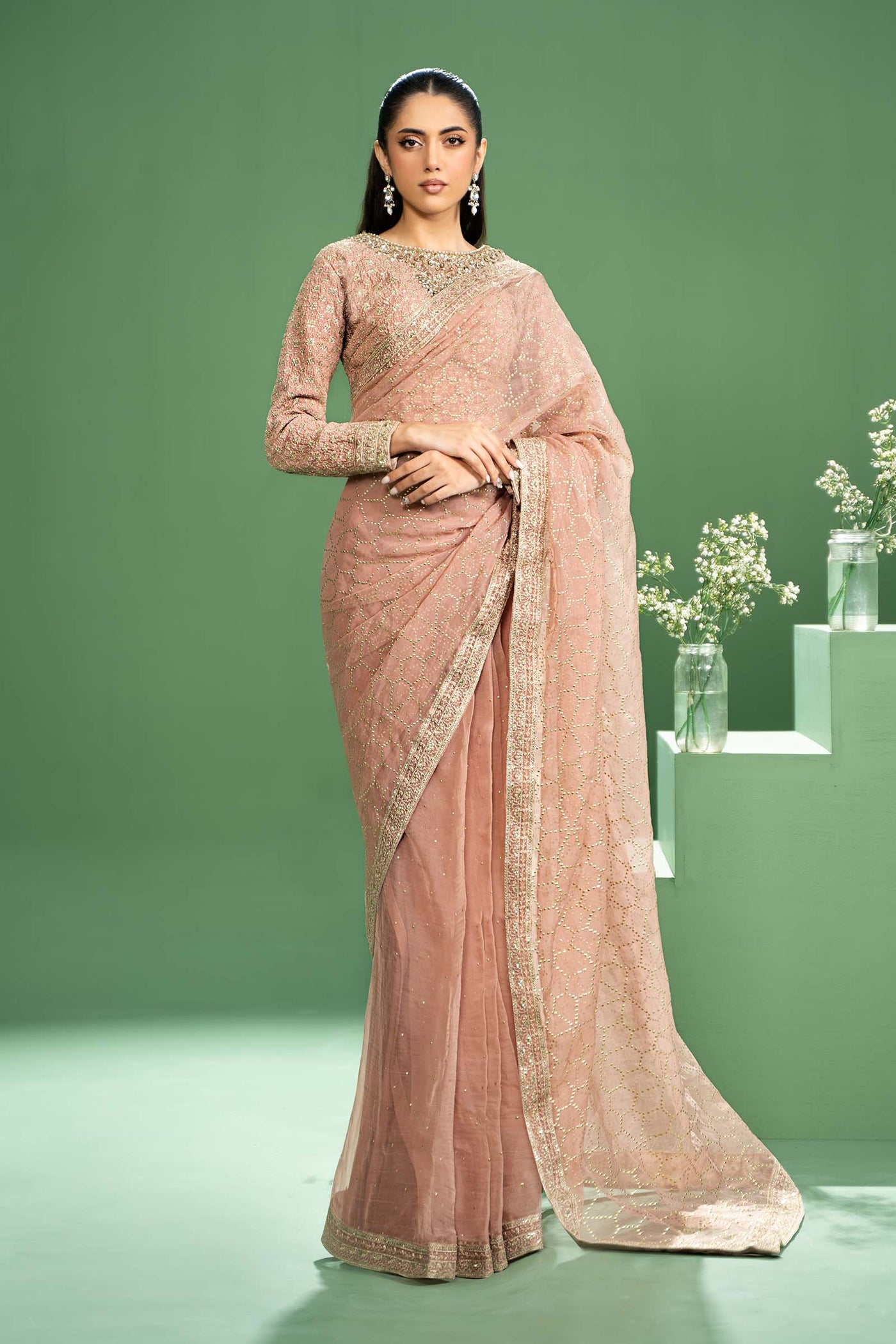 3 Piece Embroidered Raw Silk Suit | SF-W24-15