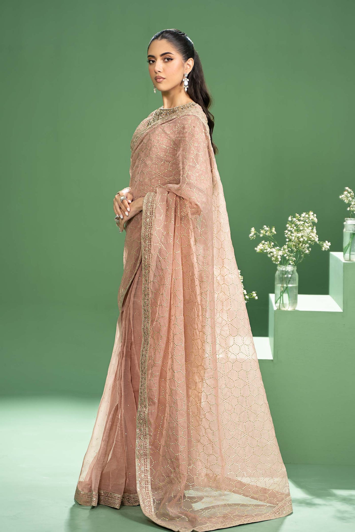 3 Piece Embroidered Raw Silk Suit | SF-W24-15