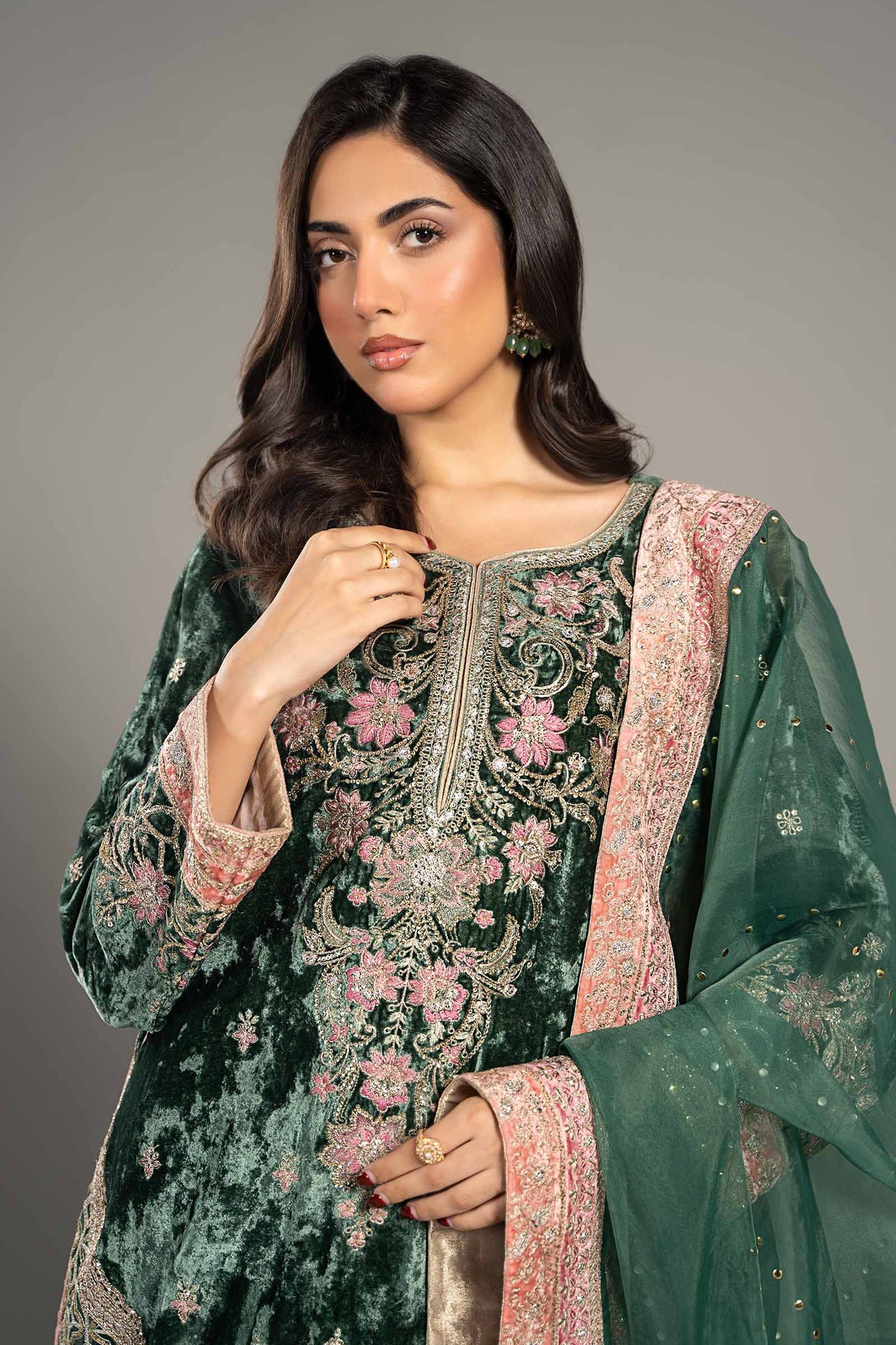 3 Piece Embroidered Velvet Suit | SF-W24-21