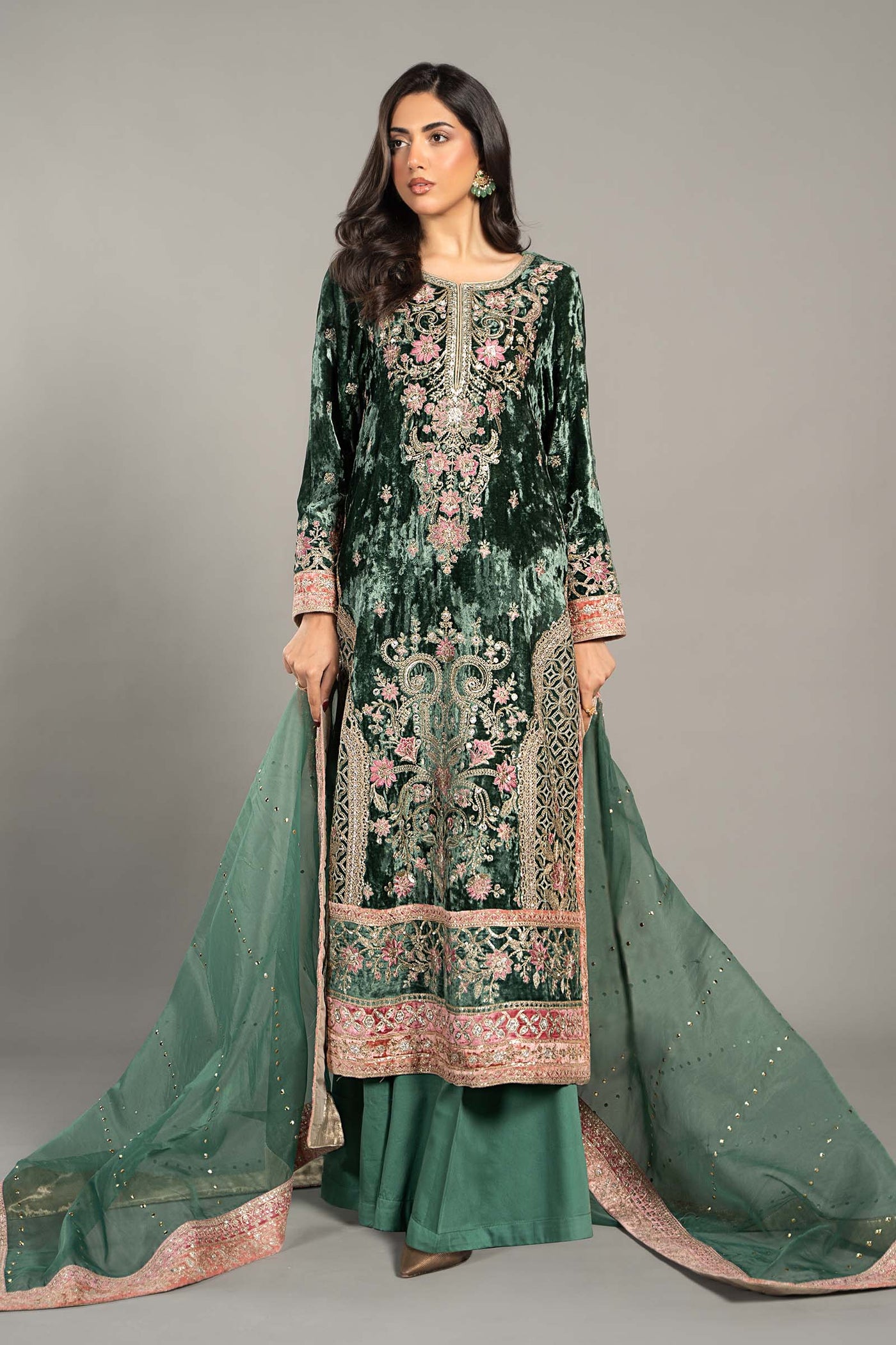 3 Piece Embroidered Velvet Suit | SF-W24-21