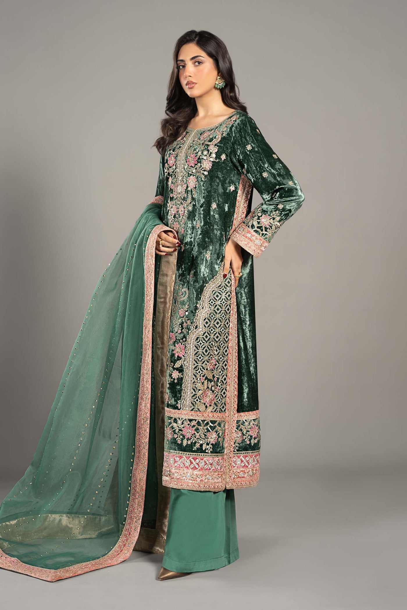 3 Piece Embroidered Velvet Suit | SF-W24-21