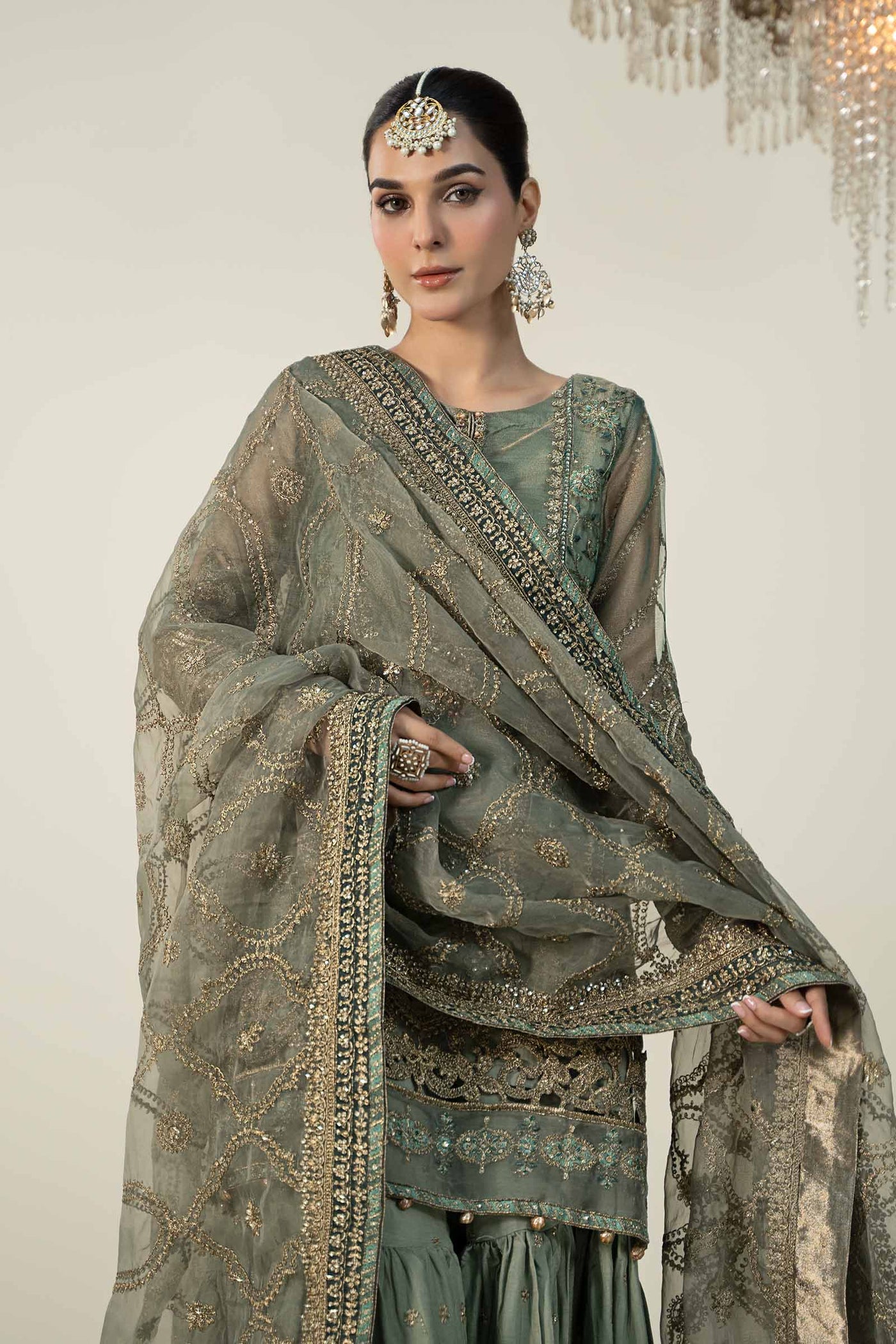 3 Piece Embroidered Zari Net Suit | SF-W24-24